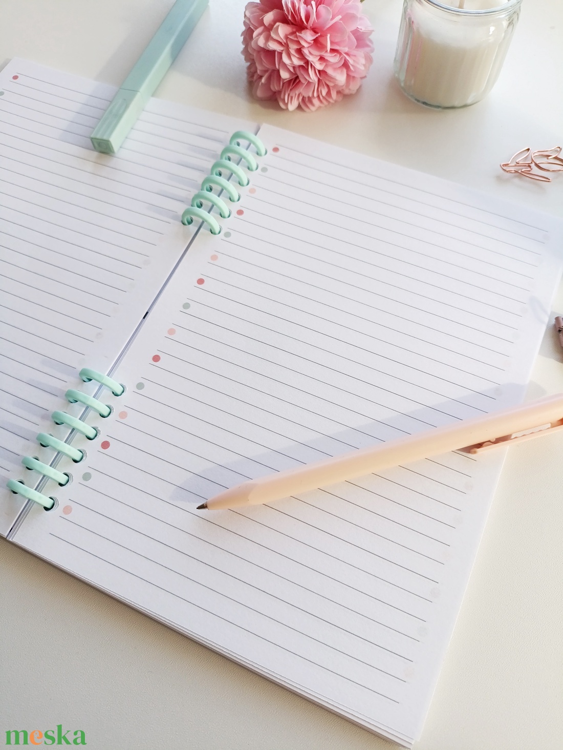 Pasztell pöttyös spirál füzet- A5 -Hálanapló - otthon & életmód - papír, írószer - jegyzetfüzet & napló - Meska.hu