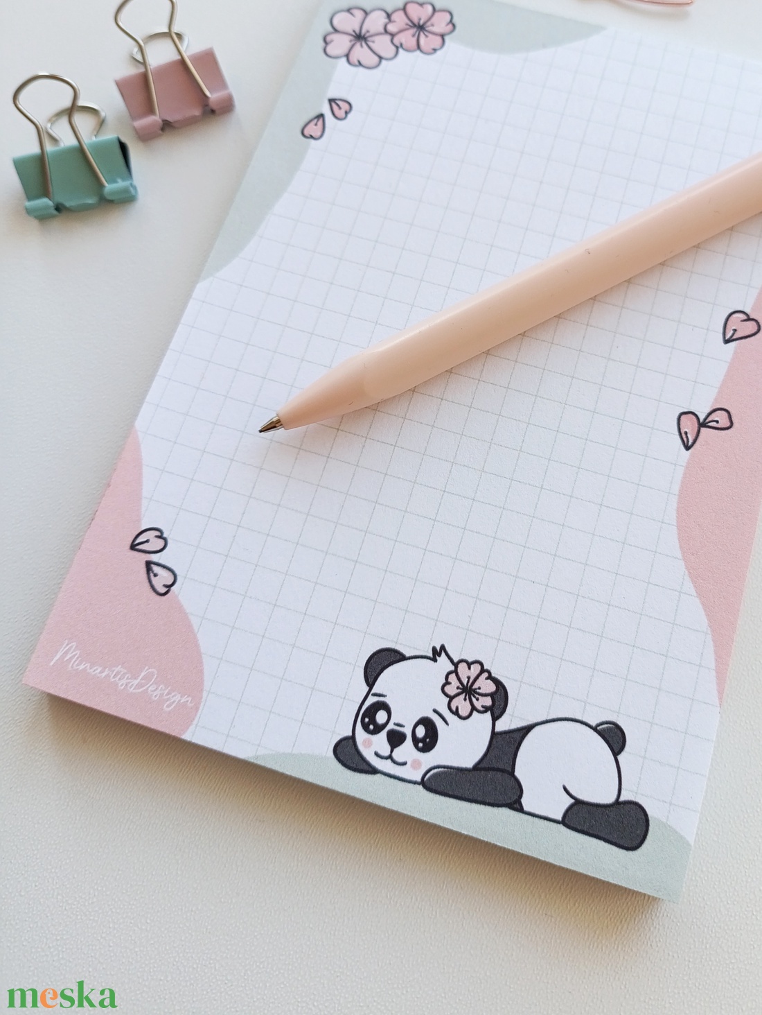 Pandás, cseresznyefa virágos  jegyzettömb - A6 - otthon & életmód - papír, írószer - jegyzetfüzet & napló - Meska.hu