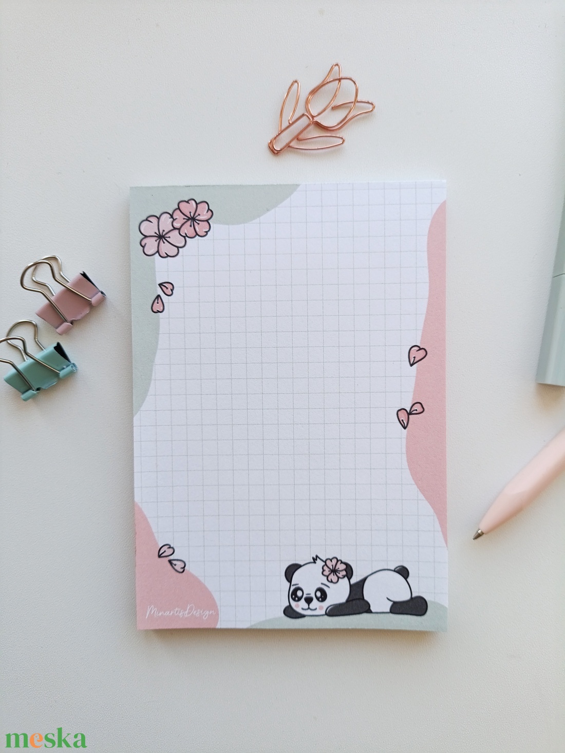 Pandás, cseresznyefa virágos  jegyzettömb - A6 - otthon & életmód - papír, írószer - jegyzetfüzet & napló - Meska.hu