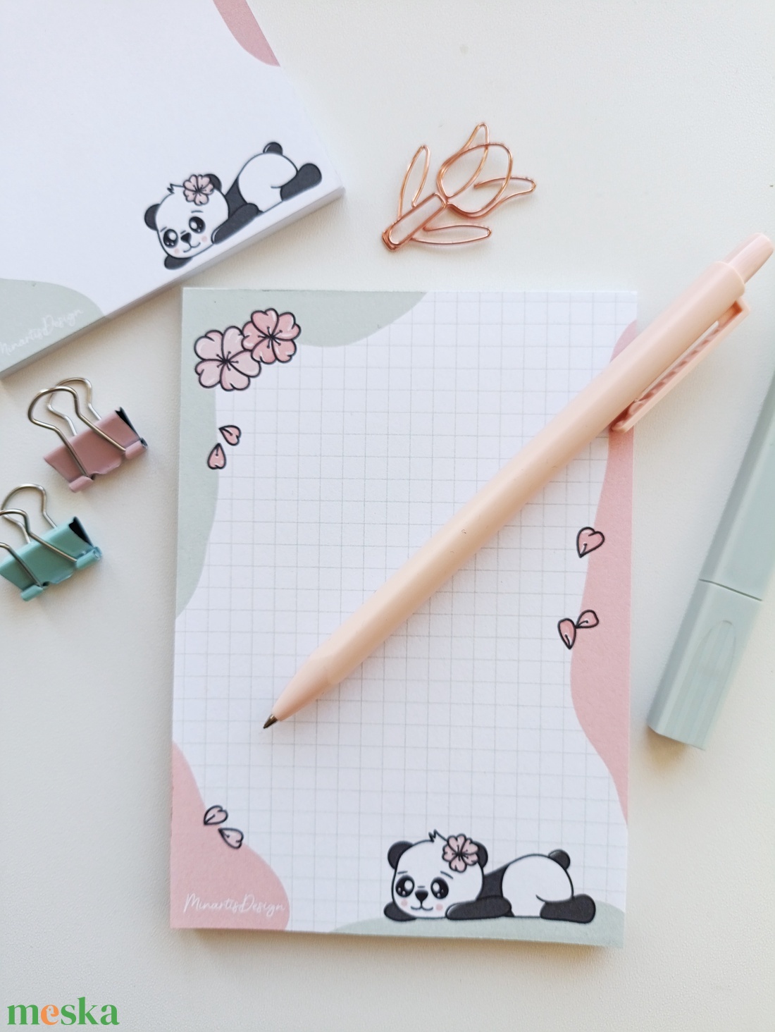 Pandás, cseresznyefa virágos  jegyzettömb - A6 - otthon & életmód - papír, írószer - jegyzetfüzet & napló - Meska.hu