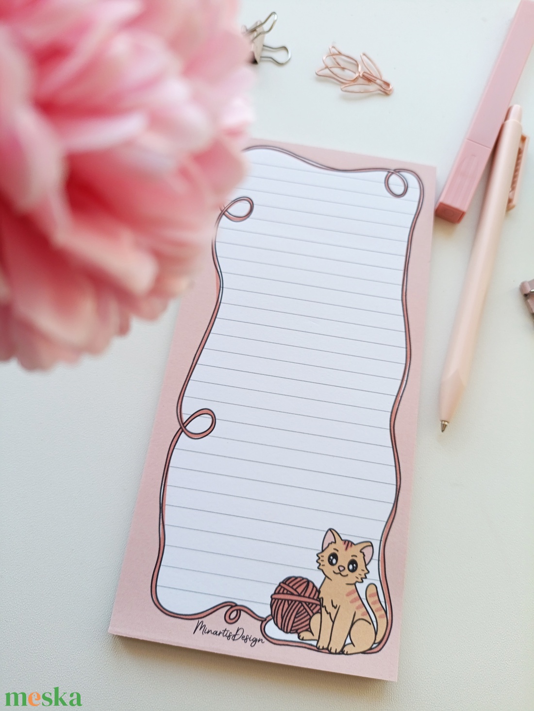 Aranyos cicás gombolyagos hosszúkás jegyzettömb  - otthon & életmód - papír, írószer - jegyzetfüzet & napló - Meska.hu