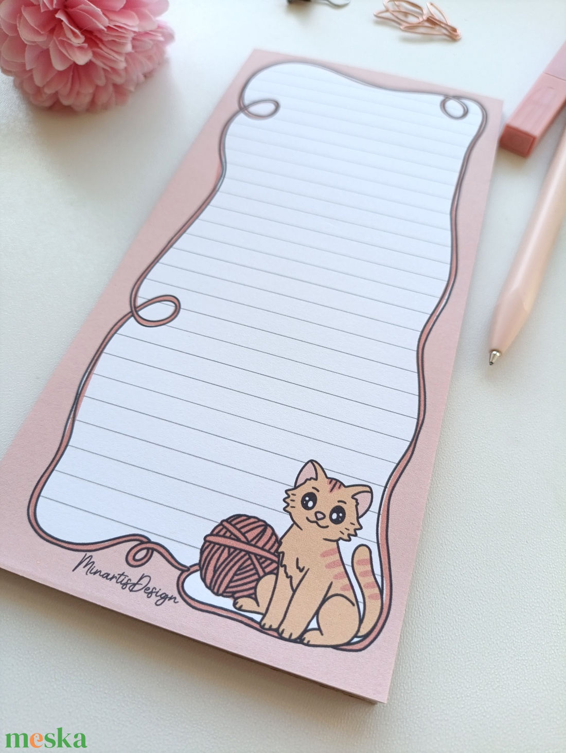 Aranyos cicás gombolyagos hosszúkás jegyzettömb  - otthon & életmód - papír, írószer - jegyzetfüzet & napló - Meska.hu