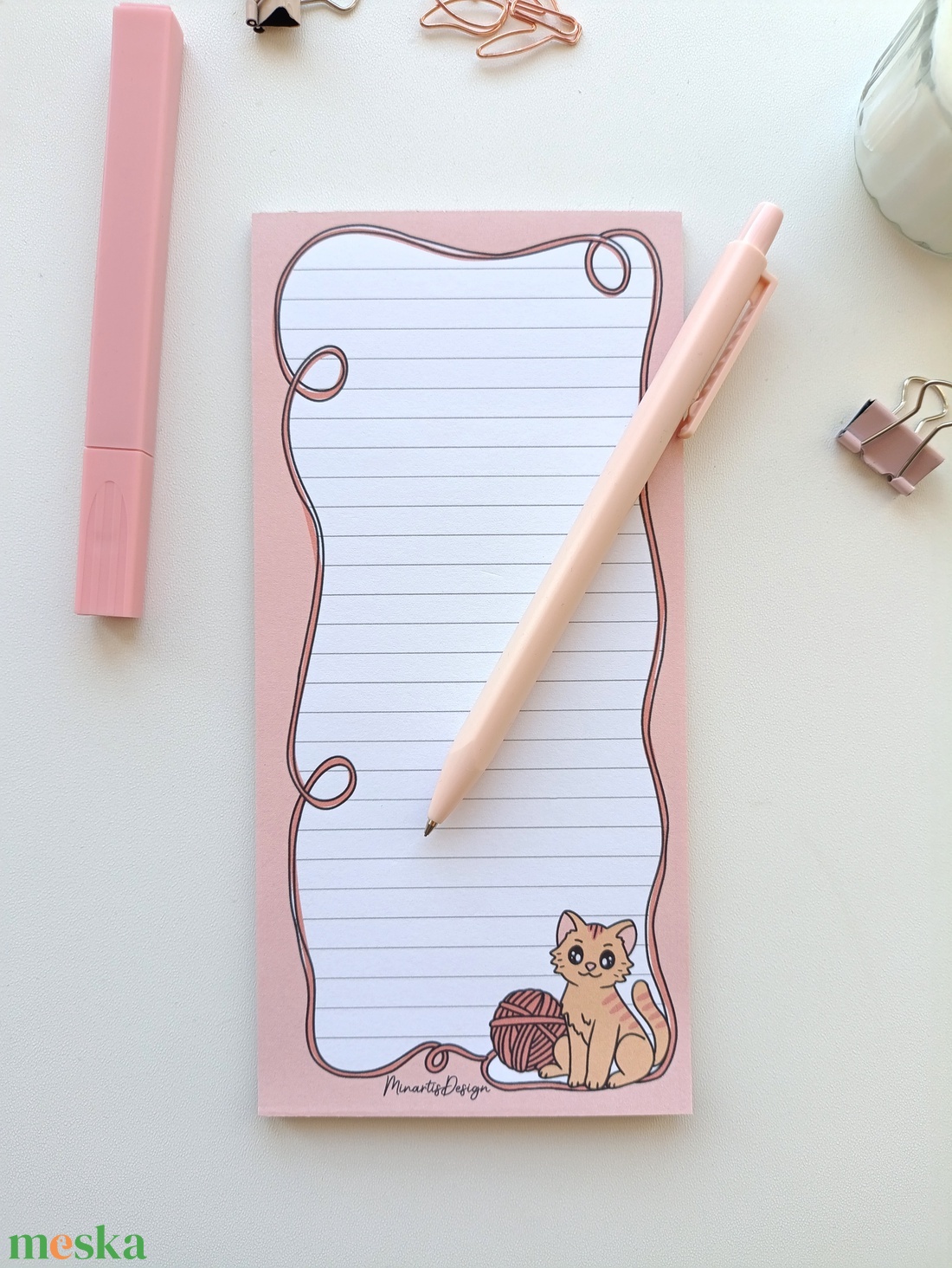 Aranyos cicás gombolyagos hosszúkás jegyzettömb  - otthon & életmód - papír, írószer - jegyzetfüzet & napló - Meska.hu