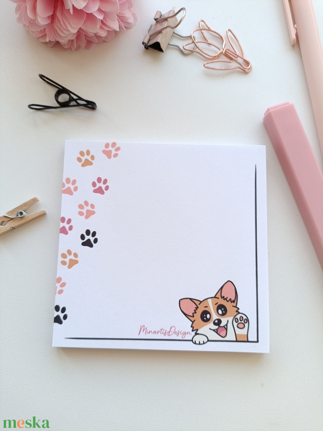 Corgi kutyusos jegyzettömb - 9x9 cm - otthon & életmód - papír, írószer - jegyzetfüzet & napló - Meska.hu