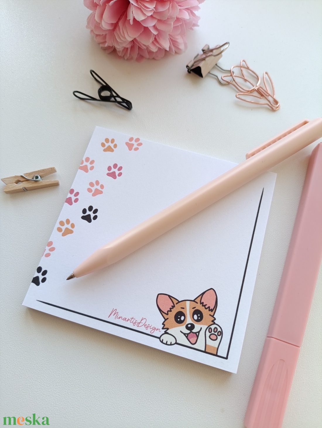 Corgi kutyusos jegyzettömb - 9x9 cm - otthon & életmód - papír, írószer - jegyzetfüzet & napló - Meska.hu