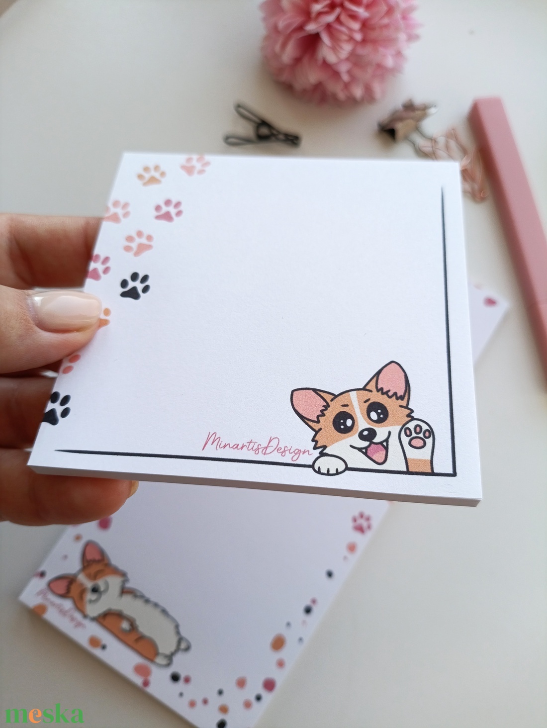 Corgi kutyusos jegyzettömb - 9x9 cm - otthon & életmód - papír, írószer - jegyzetfüzet & napló - Meska.hu