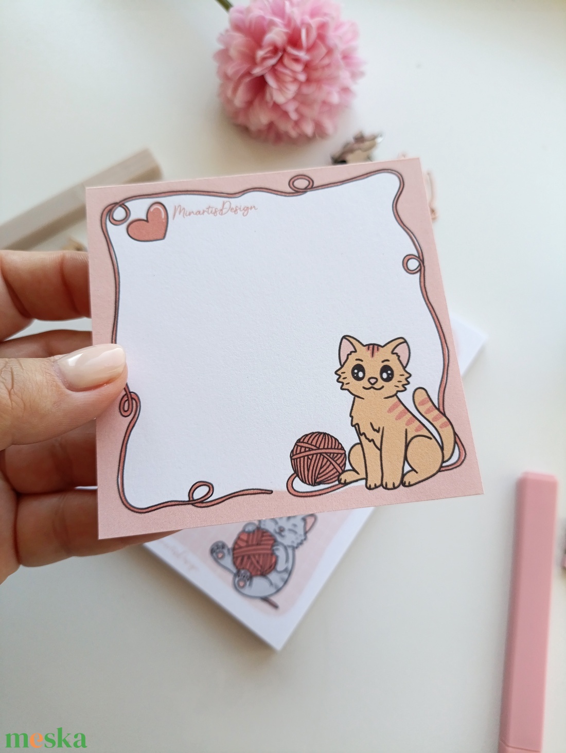 Cicás gombolyagos  jegyzettömb - 9x9 cm - otthon & életmód - papír, írószer - jegyzetfüzet & napló - Meska.hu