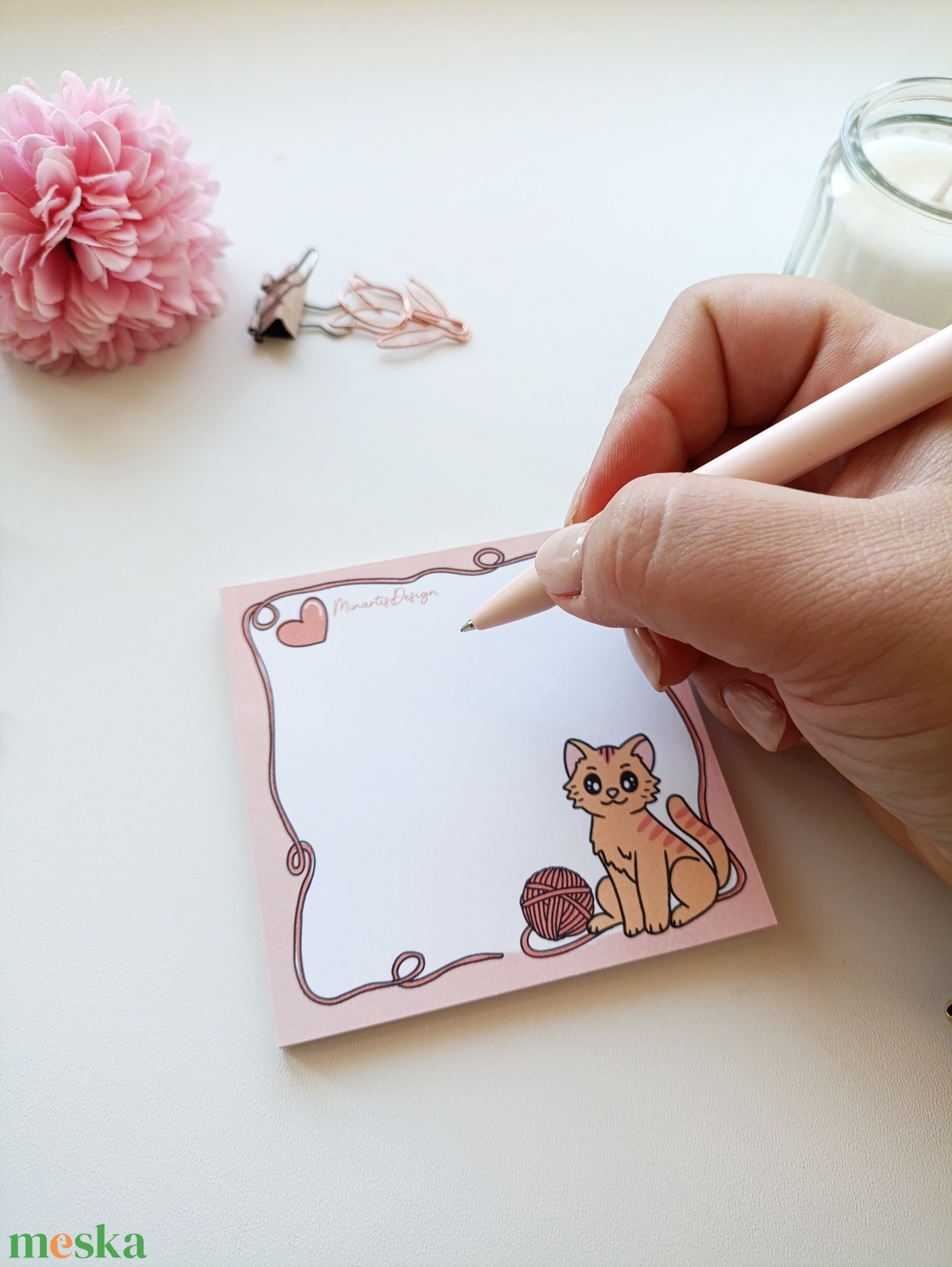 Cicás gombolyagos  jegyzettömb - 9x9 cm - otthon & életmód - papír, írószer - jegyzetfüzet & napló - Meska.hu