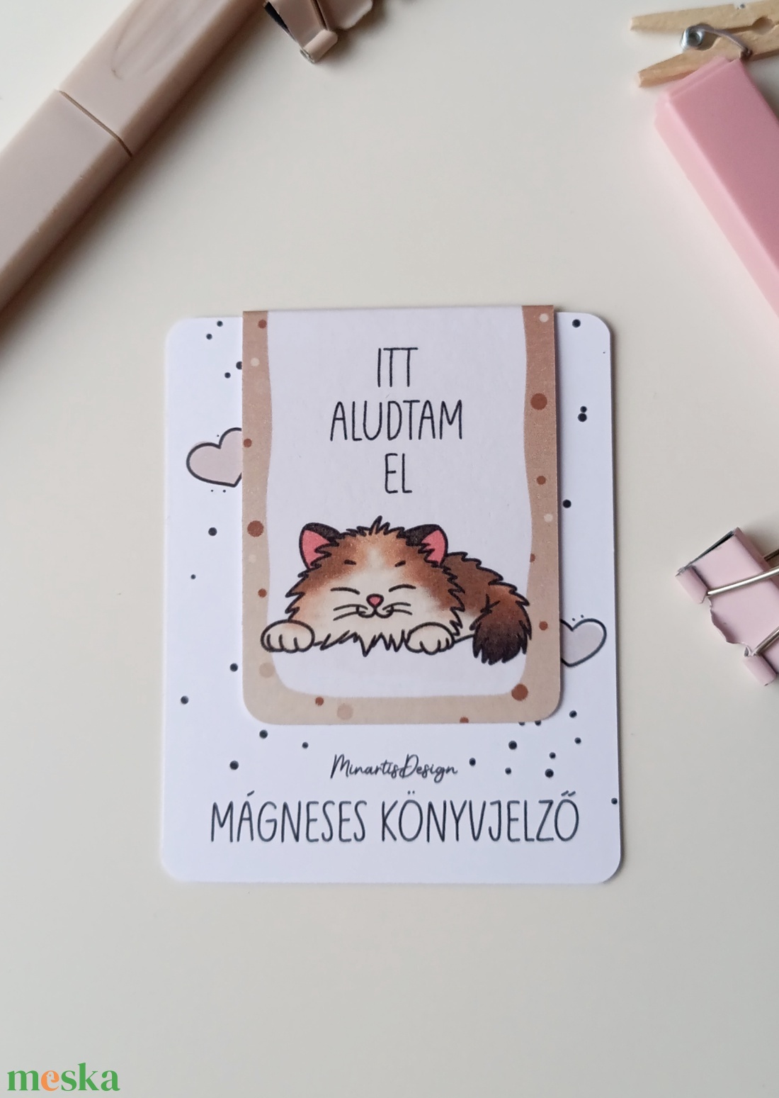 Mágneses könyvjelző - cicás, itt aludtam el - könyv & zene - könyvjelző - Meska.hu