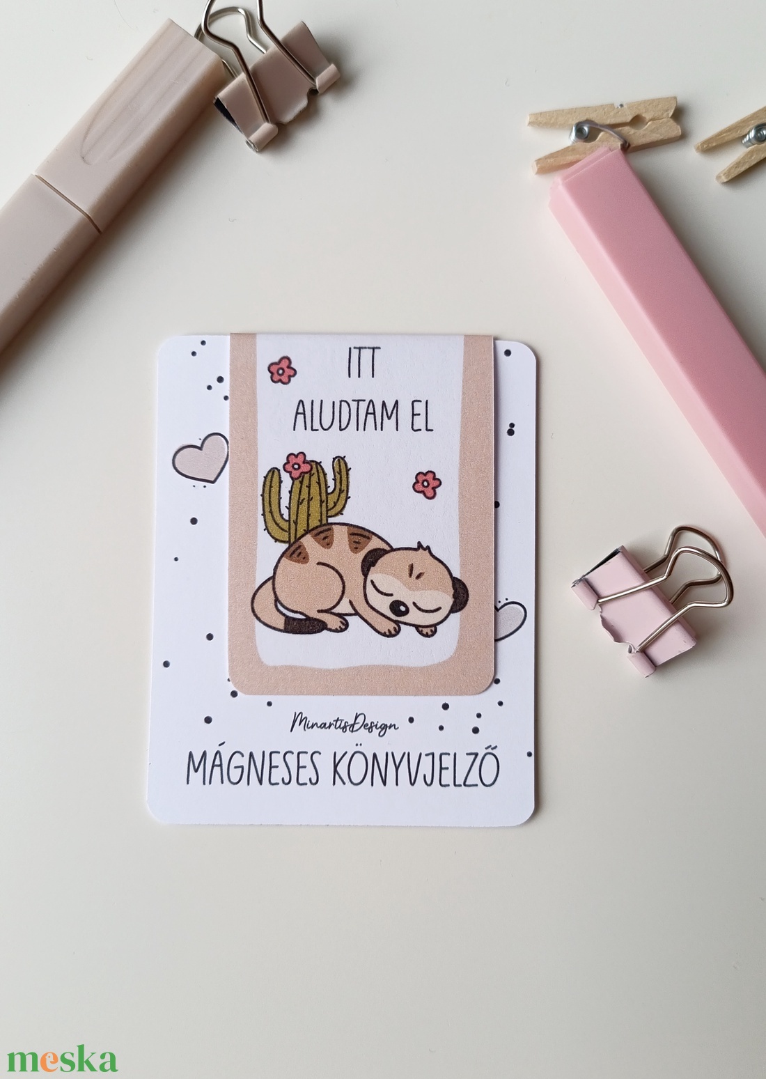 Mágneses könyvjelző - szurikáta, itt aludtam el - könyv & zene - könyvjelző - Meska.hu