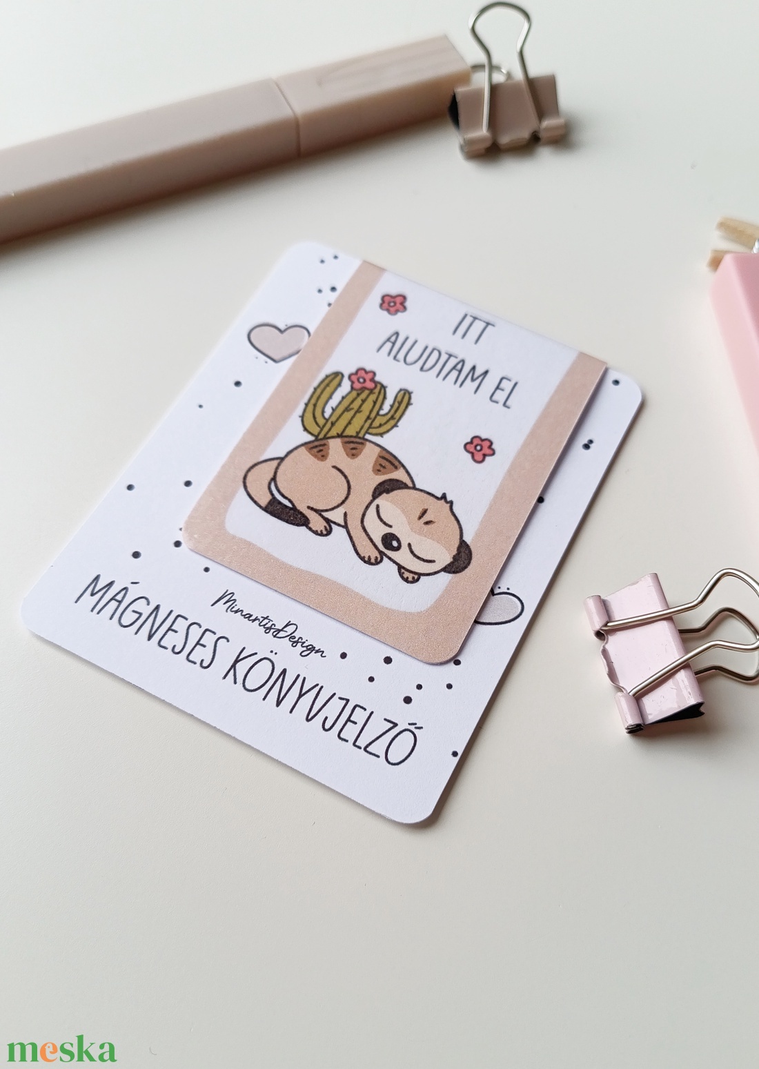 Mágneses könyvjelző - szurikáta, itt aludtam el - könyv & zene - könyvjelző - Meska.hu