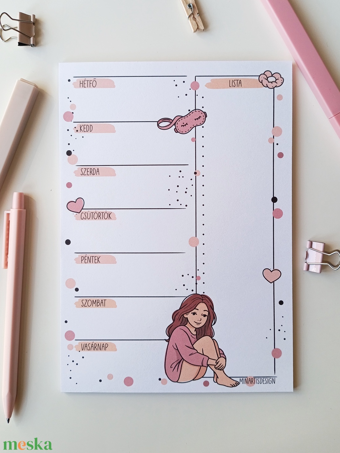 Heti tervező tömb - csajos virágos - otthon & életmód - papír, írószer - jegyzetfüzet & napló - Meska.hu