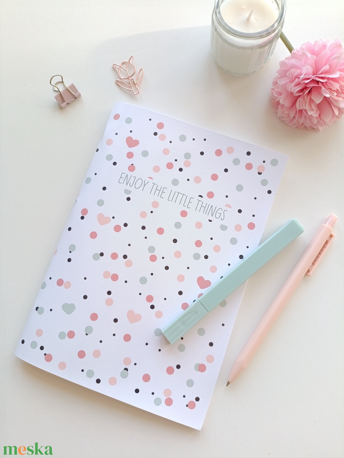 A5-os füzet pasztell pötyös - enjoy the little things - otthon & életmód - papír, írószer - jegyzetfüzet & napló - Meska.hu