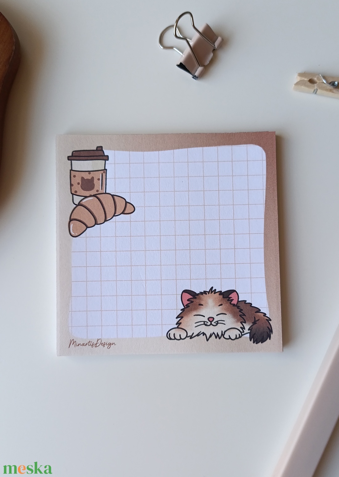 Cicás kávés jegyzettömb - 9x9 cm - otthon & életmód - papír, írószer - jegyzetfüzet & napló - Meska.hu