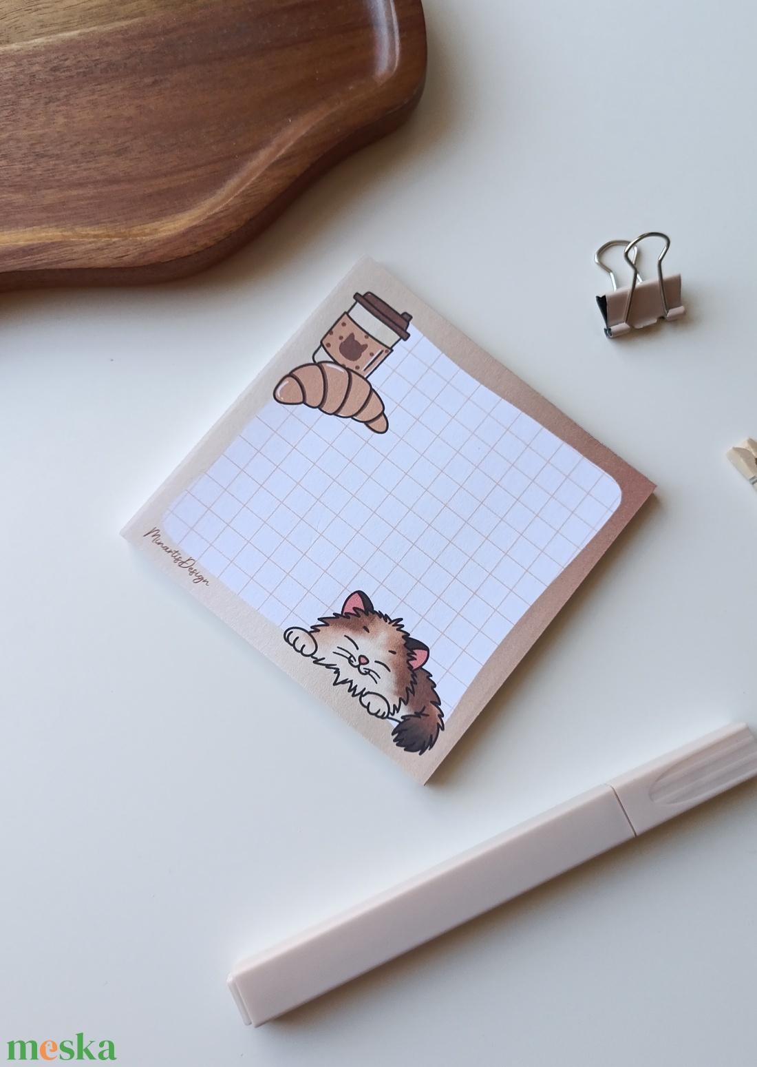 Cicás kávés jegyzettömb - 9x9 cm - otthon & életmód - papír, írószer - jegyzetfüzet & napló - Meska.hu