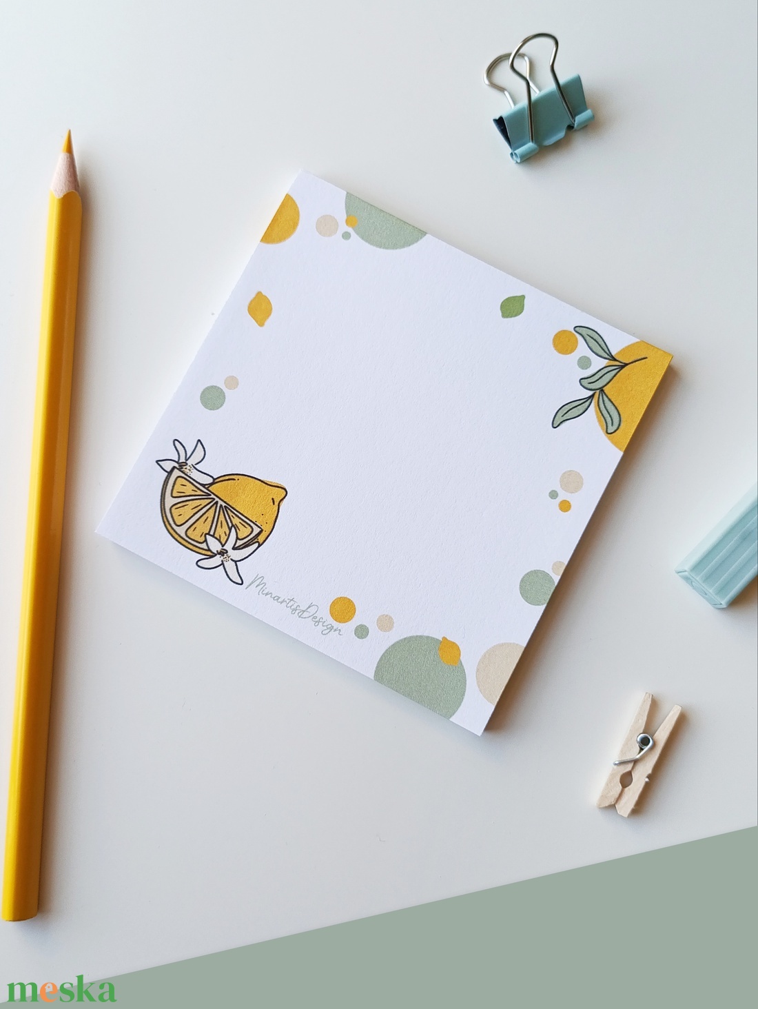 Citrom mintás  jegyzettömb - 9x9 cm - otthon & életmód - papír, írószer - jegyzetfüzet & napló - Meska.hu