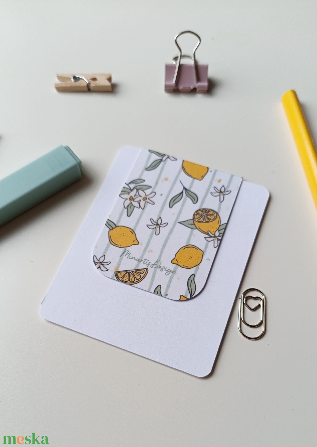 Mágneses könyvjelző - citrom mintás - könyv & zene - könyvjelző - Meska.hu