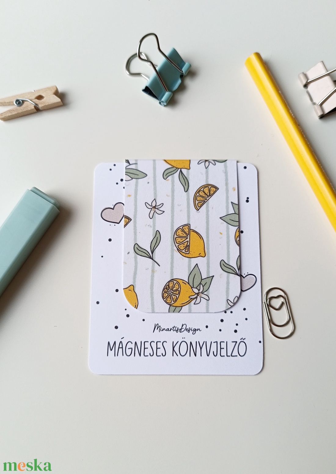 Mágneses könyvjelző - citrom mintás - könyv & zene - könyvjelző - Meska.hu