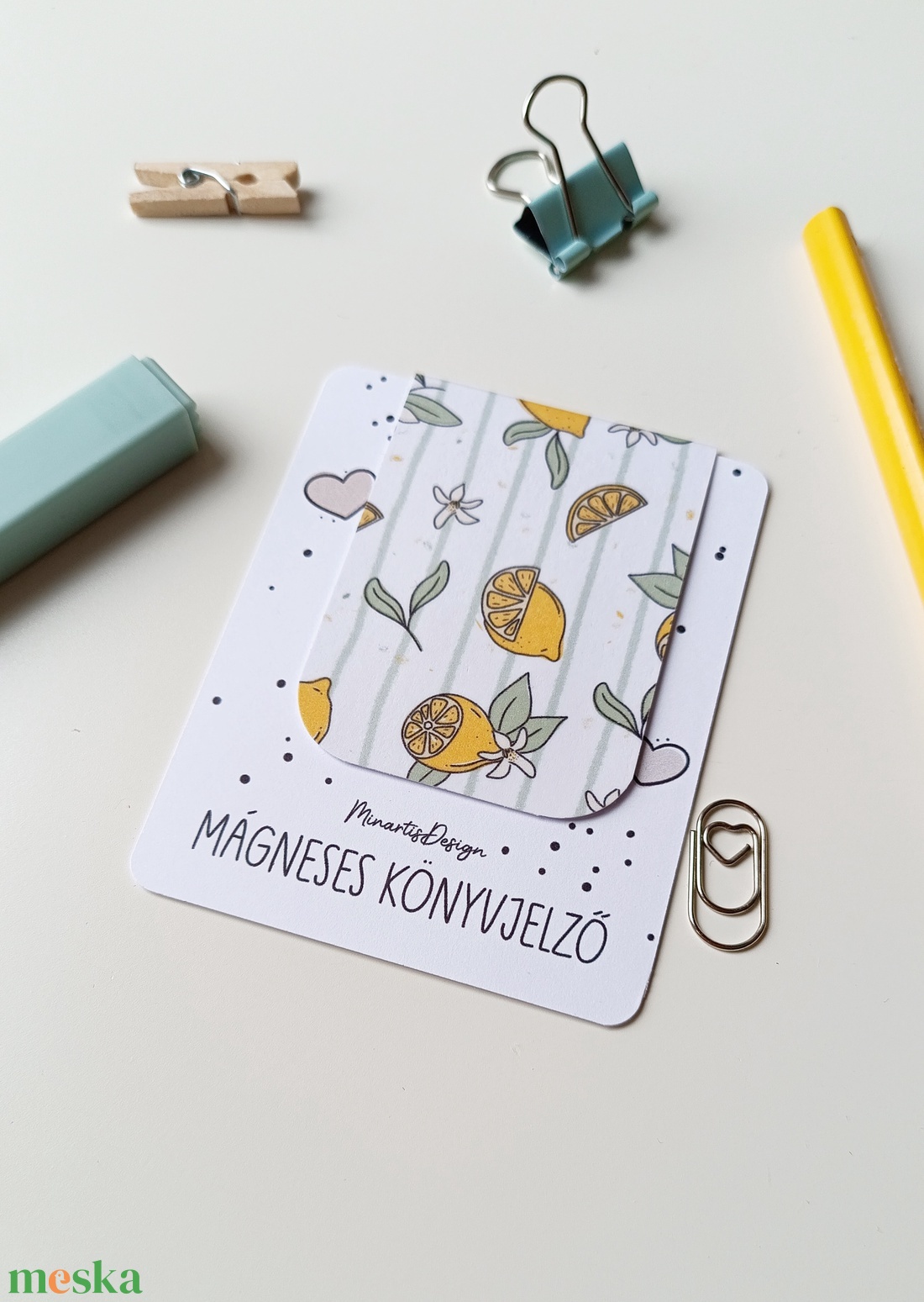Mágneses könyvjelző - citrom mintás - könyv & zene - könyvjelző - Meska.hu