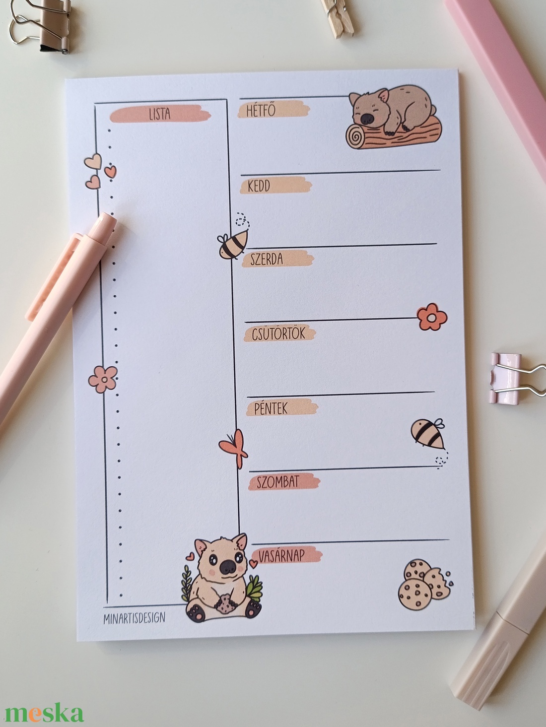 Heti tervező tömb - wombat - otthon & életmód - papír, írószer - jegyzetfüzet & napló - Meska.hu