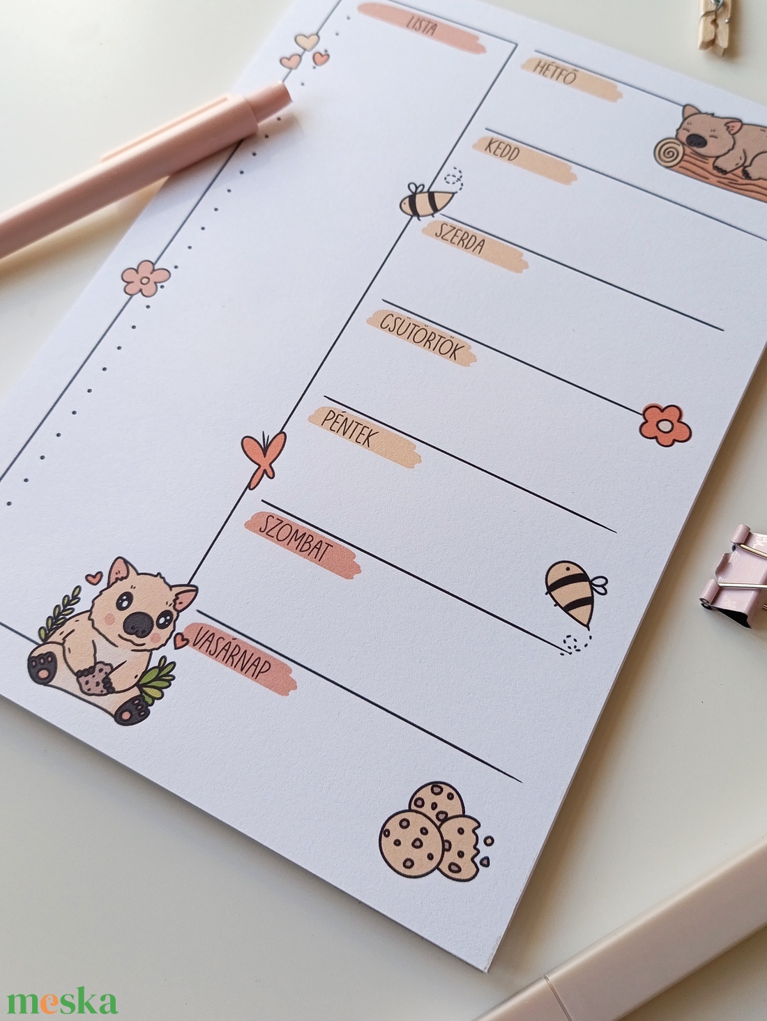 Heti tervező tömb - wombat - otthon & életmód - papír, írószer - jegyzetfüzet & napló - Meska.hu