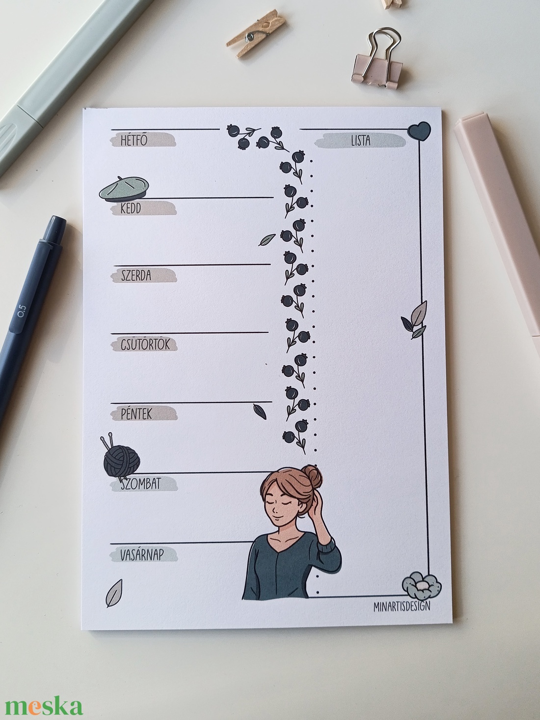 Heti tervező tömb - kék gombolyagos csajos - otthon & életmód - papír, írószer - jegyzetfüzet & napló - Meska.hu