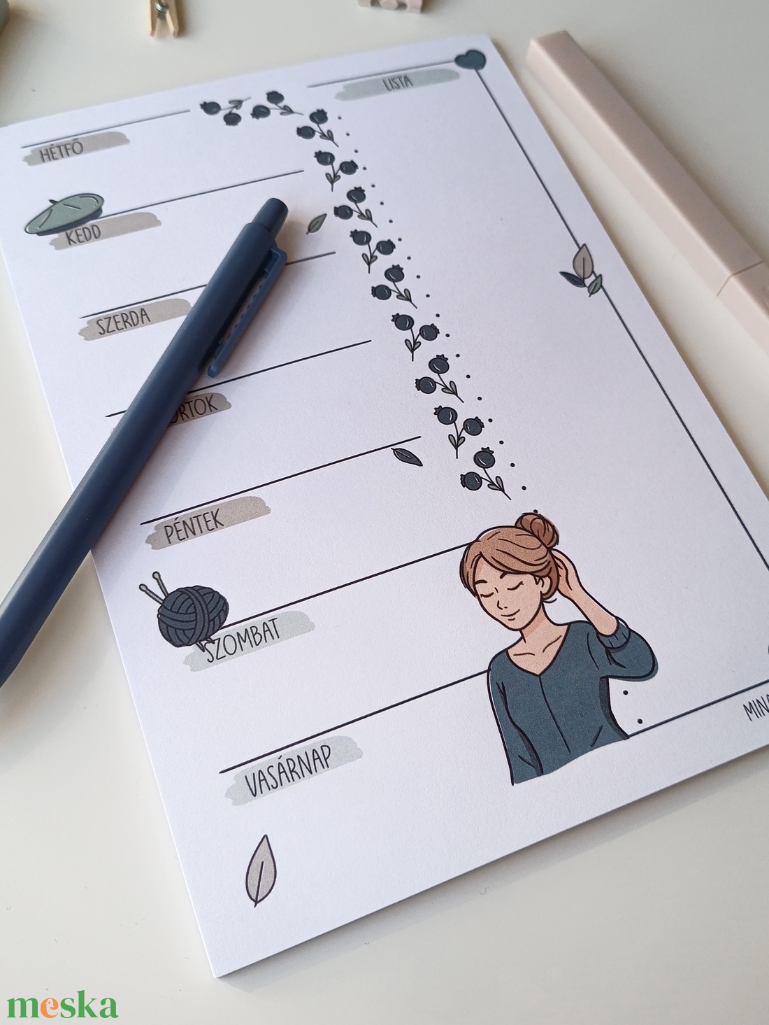 Heti tervező tömb - kék gombolyagos csajos - otthon & életmód - papír, írószer - jegyzetfüzet & napló - Meska.hu