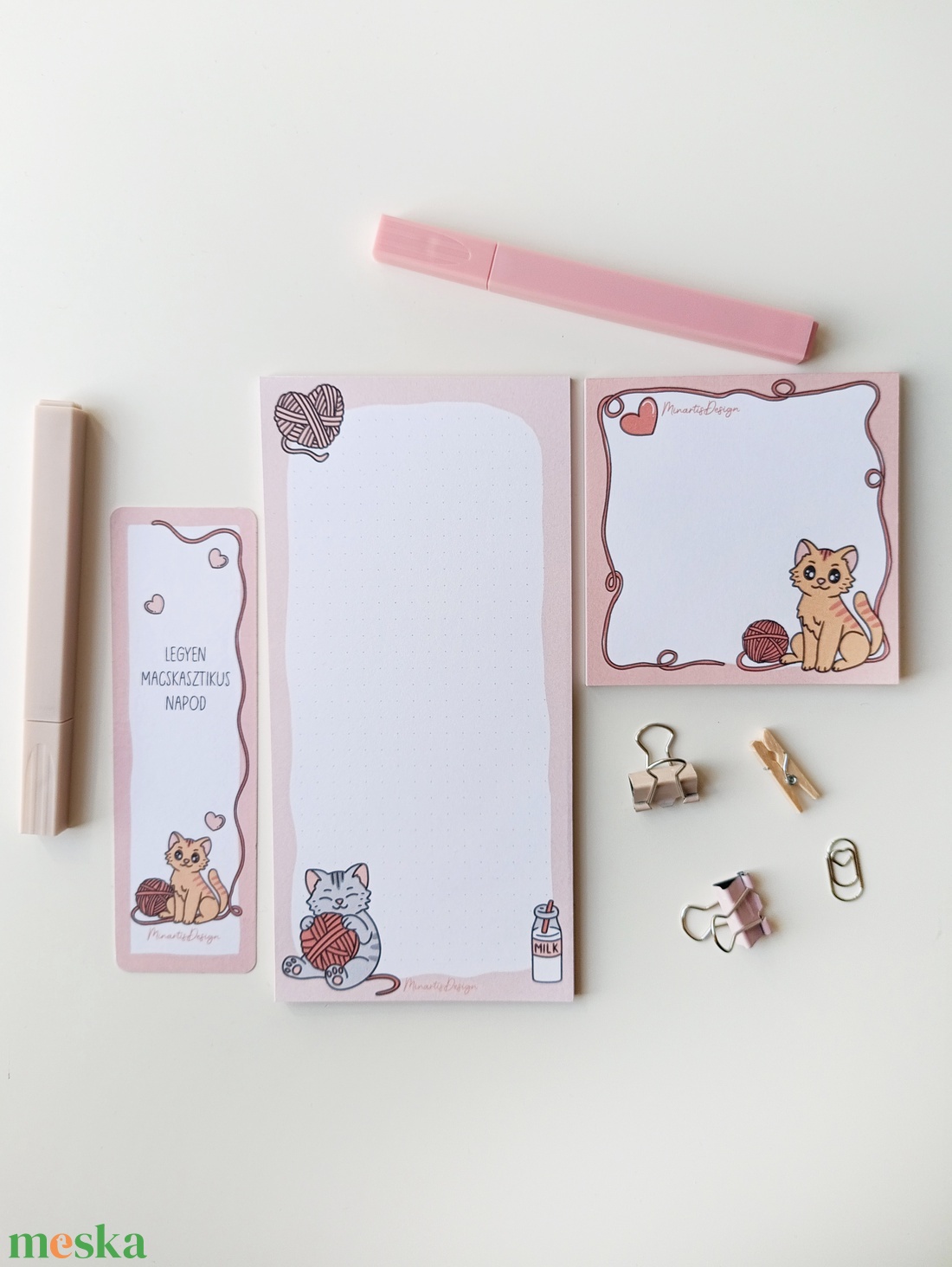 Cicás jegyzettömb szett könyvjelzővel - otthon & életmód - papír, írószer - jegyzetfüzet & napló - Meska.hu
