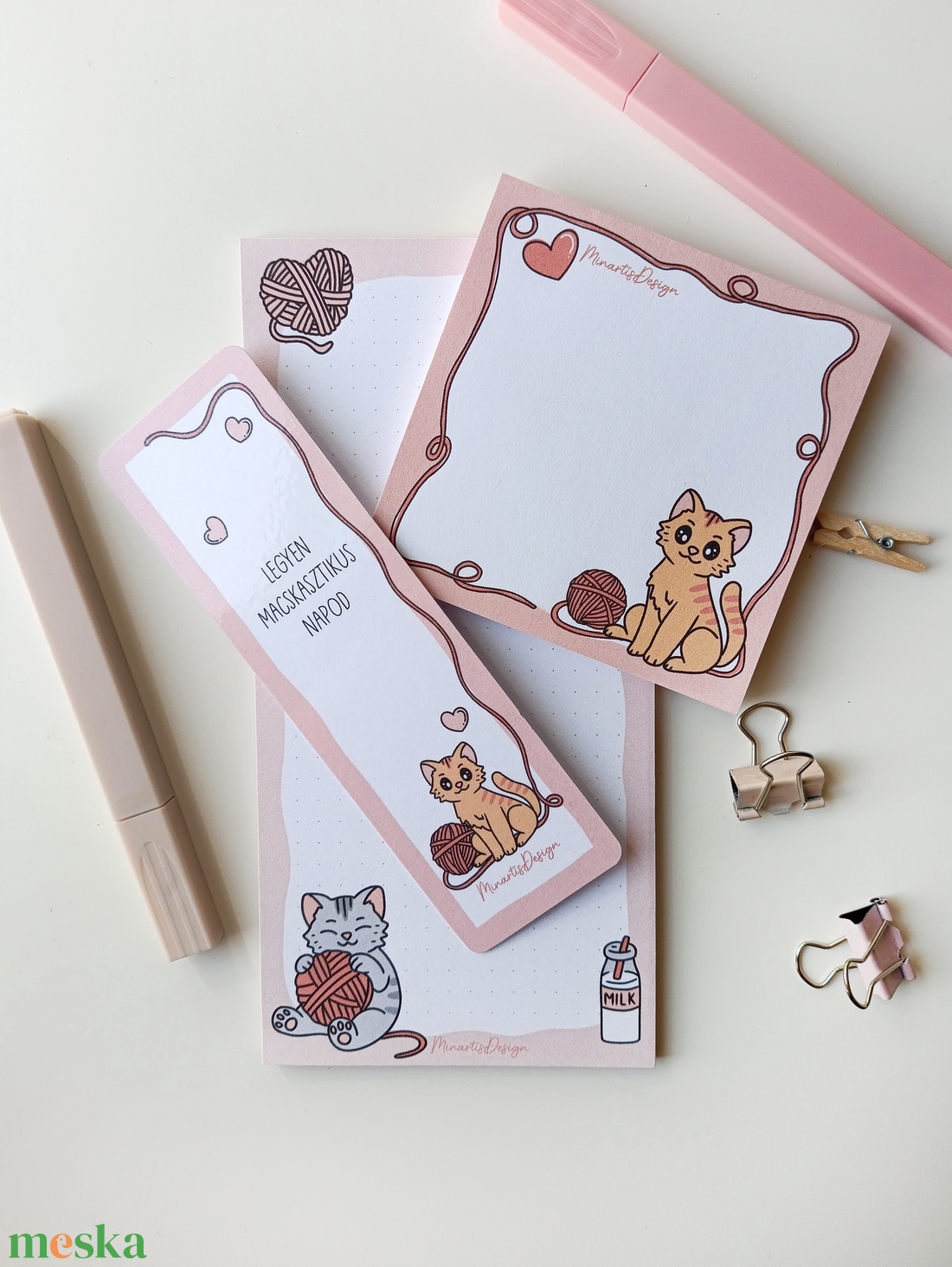 Cicás jegyzettömb szett könyvjelzővel - otthon & életmód - papír, írószer - jegyzetfüzet & napló - Meska.hu