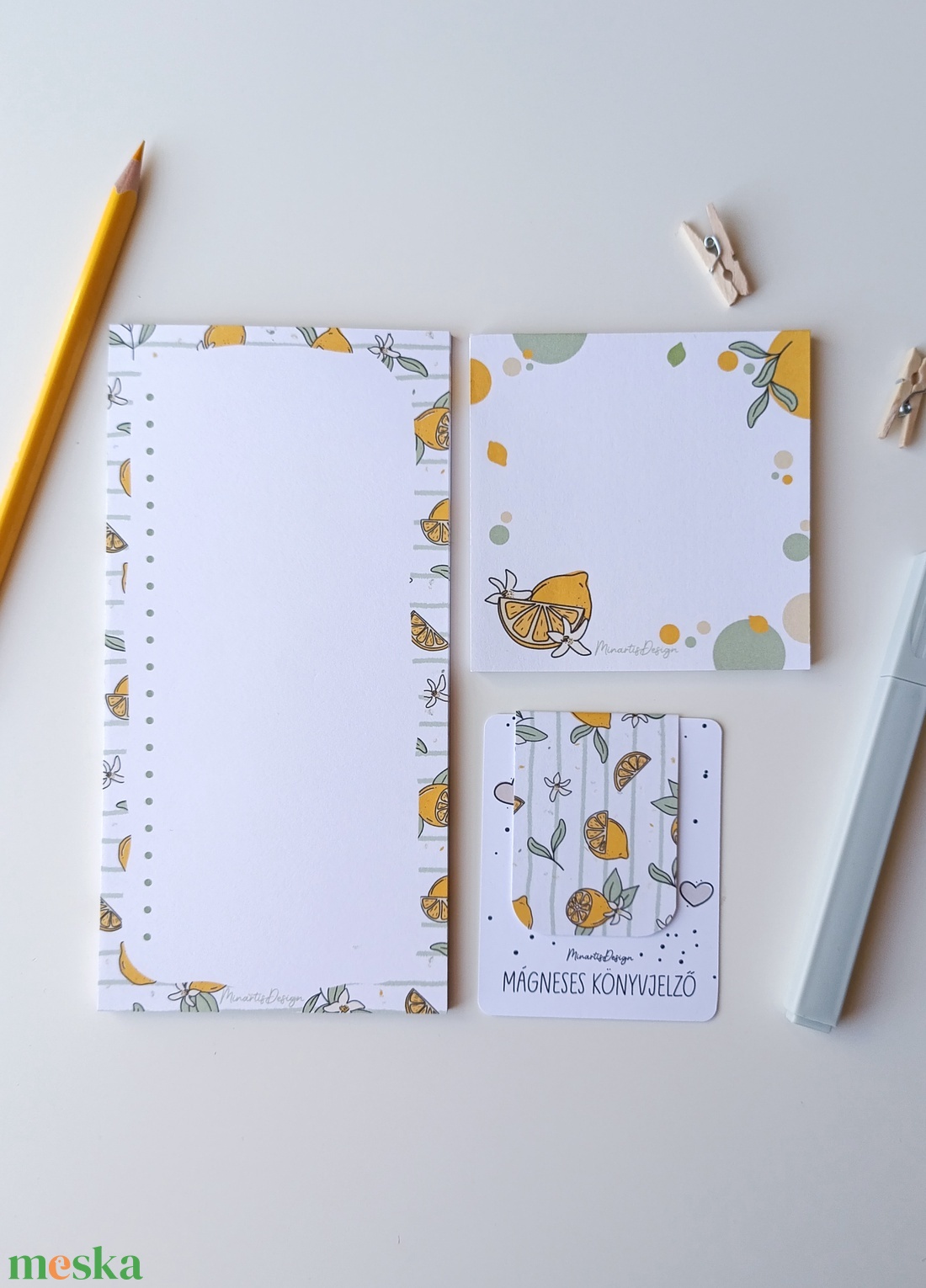 Citromos jegyzettömb és könyvjelző szett  - otthon & életmód - papír, írószer - jegyzetfüzet & napló - Meska.hu