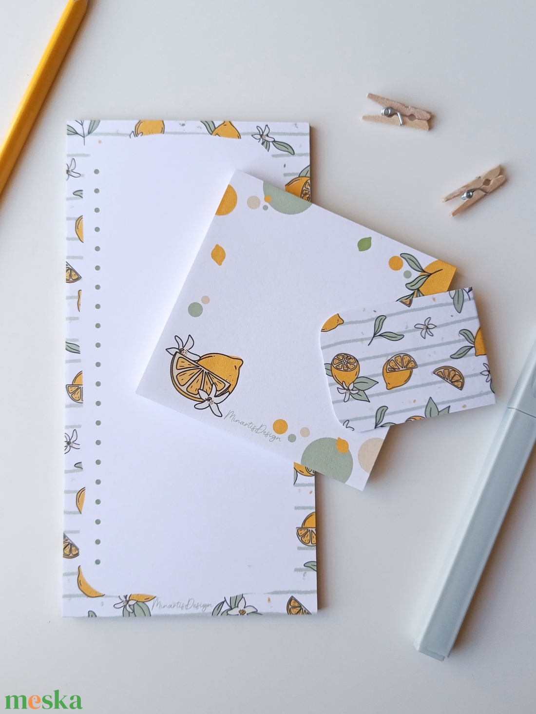 Citromos jegyzettömb és könyvjelző szett  - otthon & életmód - papír, írószer - jegyzetfüzet & napló - Meska.hu