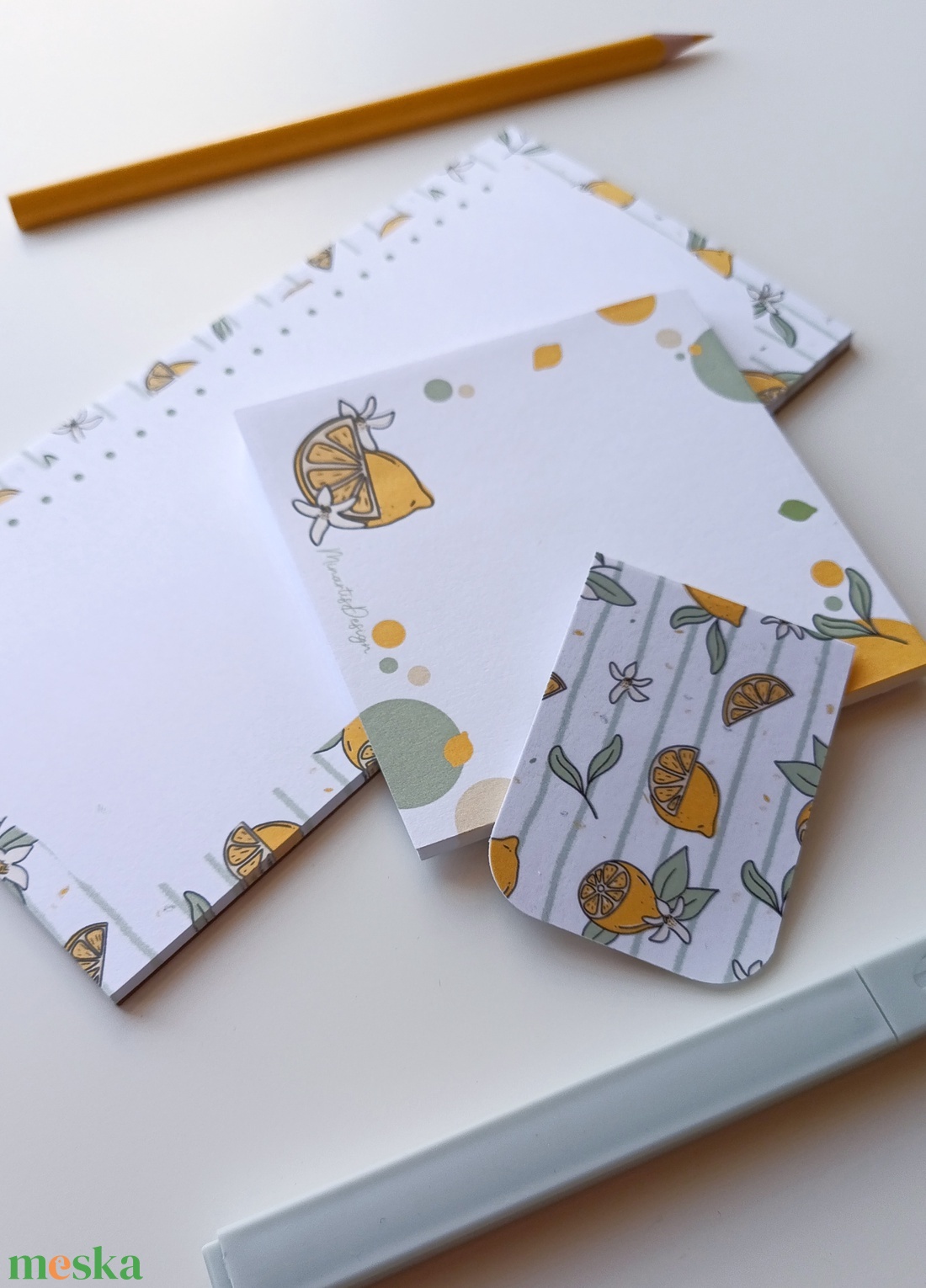 Citromos jegyzettömb és könyvjelző szett  - otthon & életmód - papír, írószer - jegyzetfüzet & napló - Meska.hu