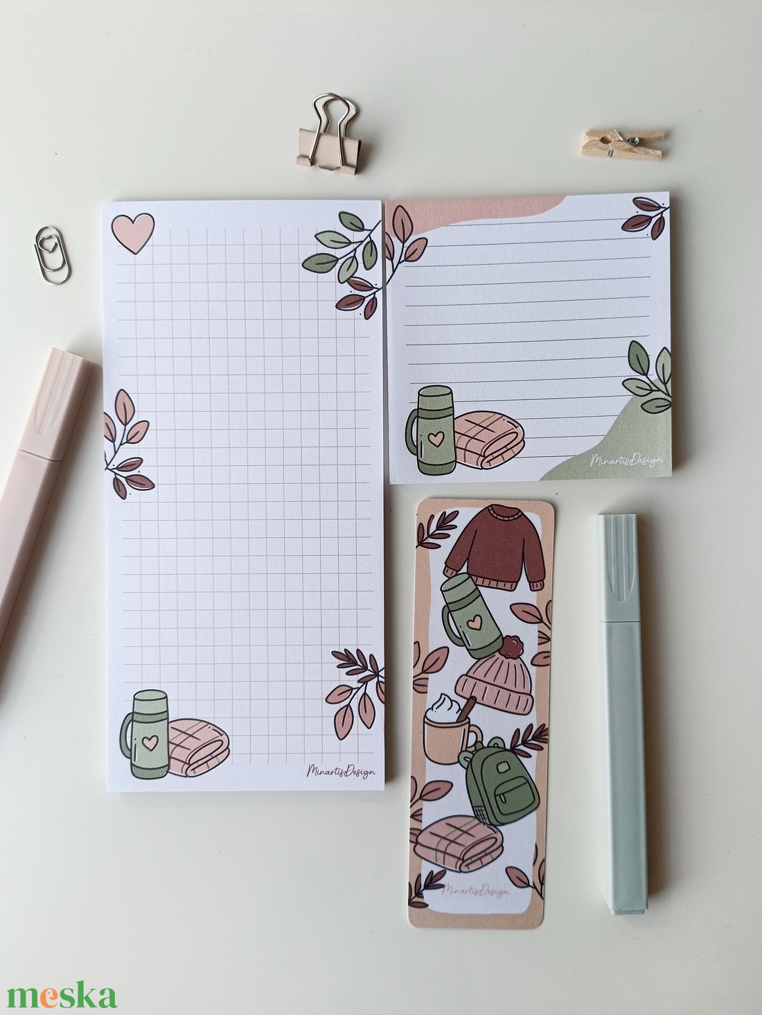 Őszi kiránduló grafikás jegyzettömb szett könyvjelzővel - otthon & életmód - papír, írószer - jegyzetfüzet & napló - Meska.hu