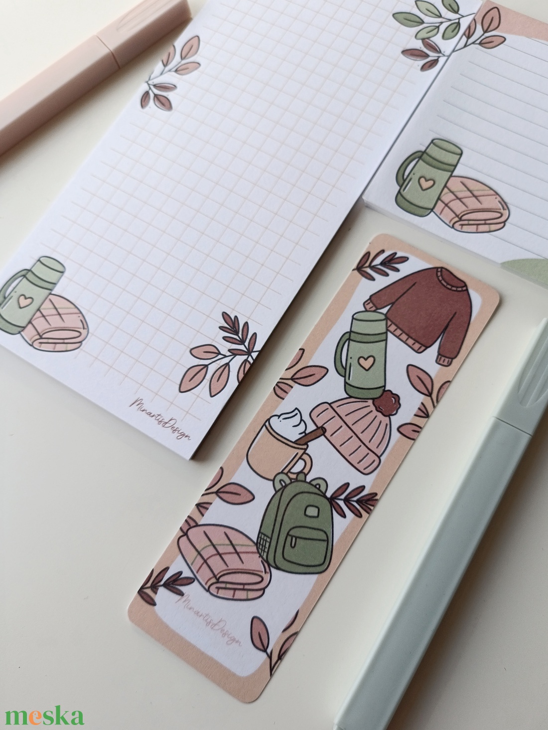 Őszi kiránduló grafikás jegyzettömb szett könyvjelzővel - otthon & életmód - papír, írószer - jegyzetfüzet & napló - Meska.hu