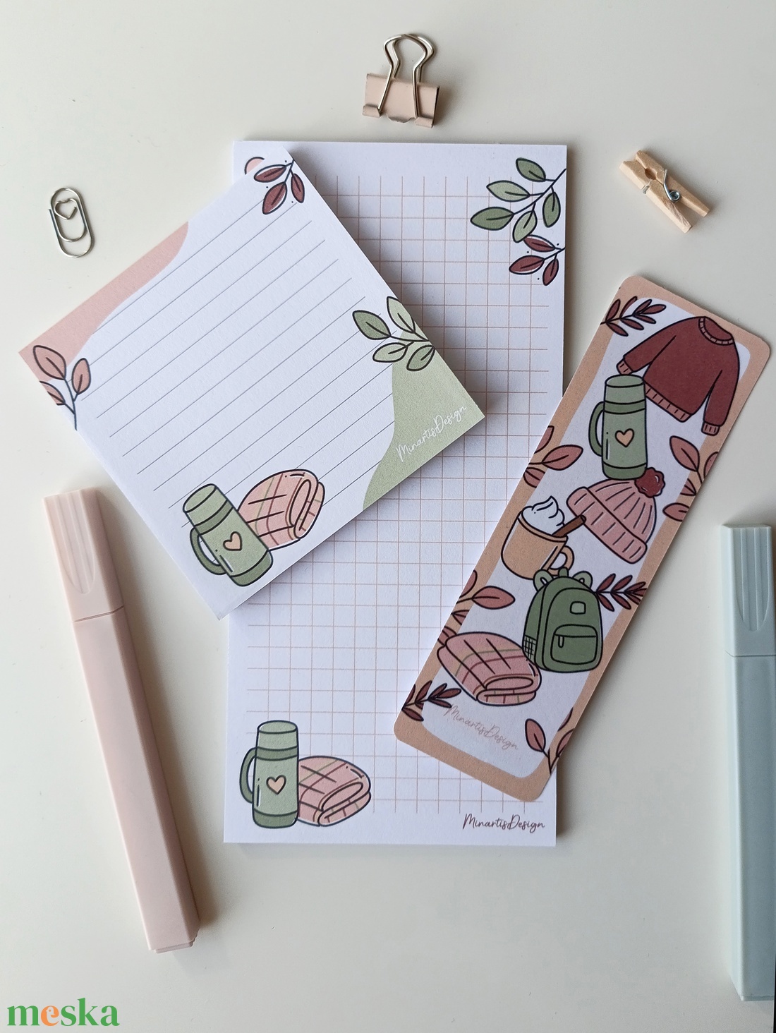 Őszi kiránduló grafikás jegyzettömb szett könyvjelzővel - otthon & életmód - papír, írószer - jegyzetfüzet & napló - Meska.hu