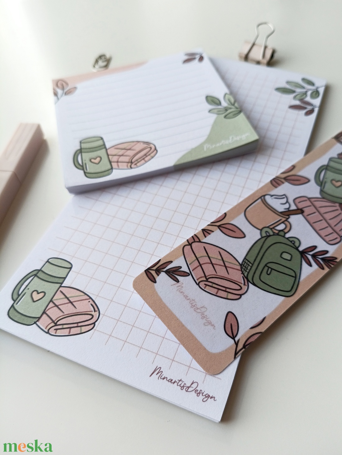 Őszi kiránduló grafikás jegyzettömb szett könyvjelzővel - otthon & életmód - papír, írószer - jegyzetfüzet & napló - Meska.hu