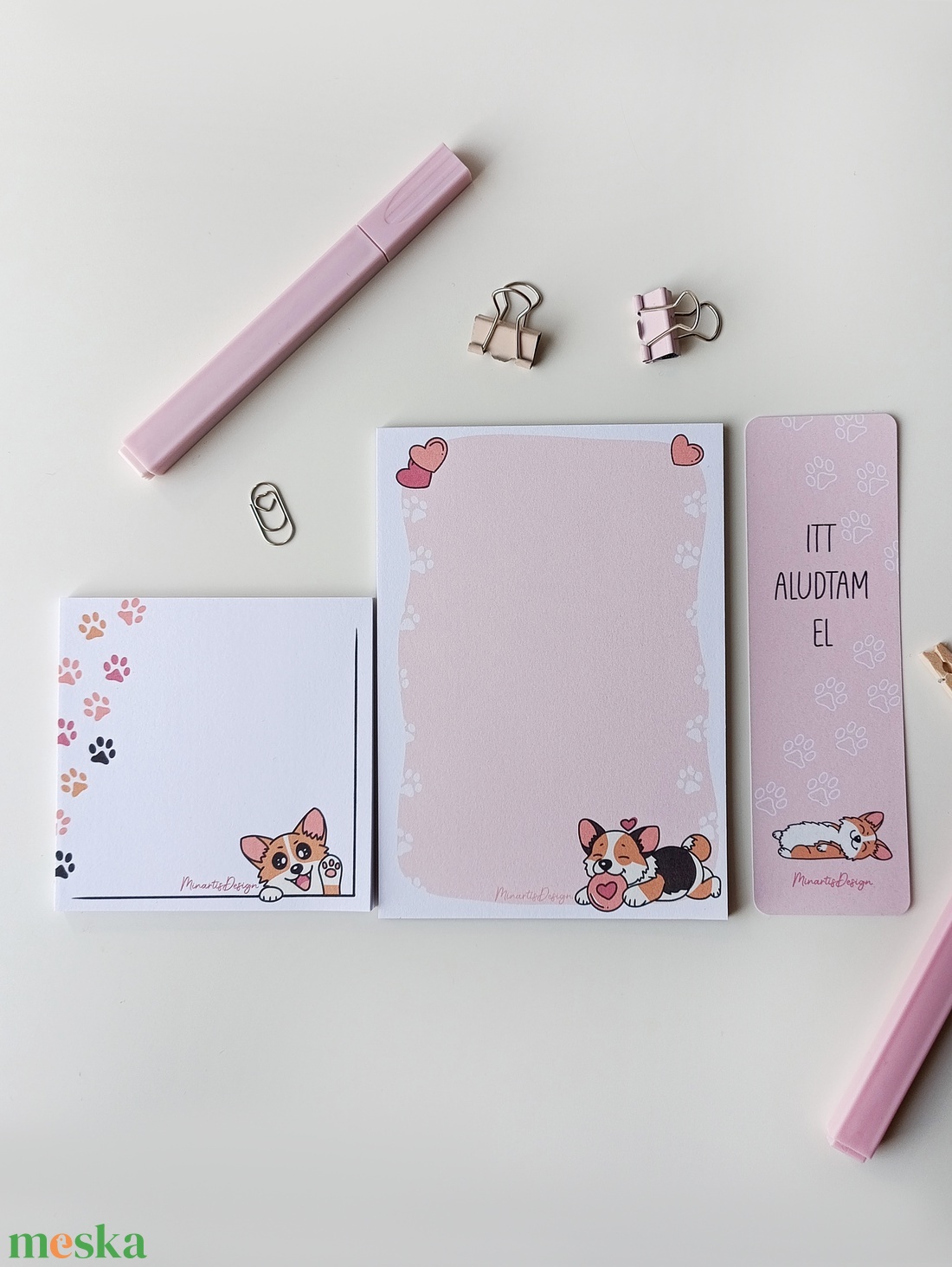Corgi kutyás jegyzettömb szett könyvjelzővel - otthon & életmód - papír, írószer - jegyzetfüzet & napló - Meska.hu