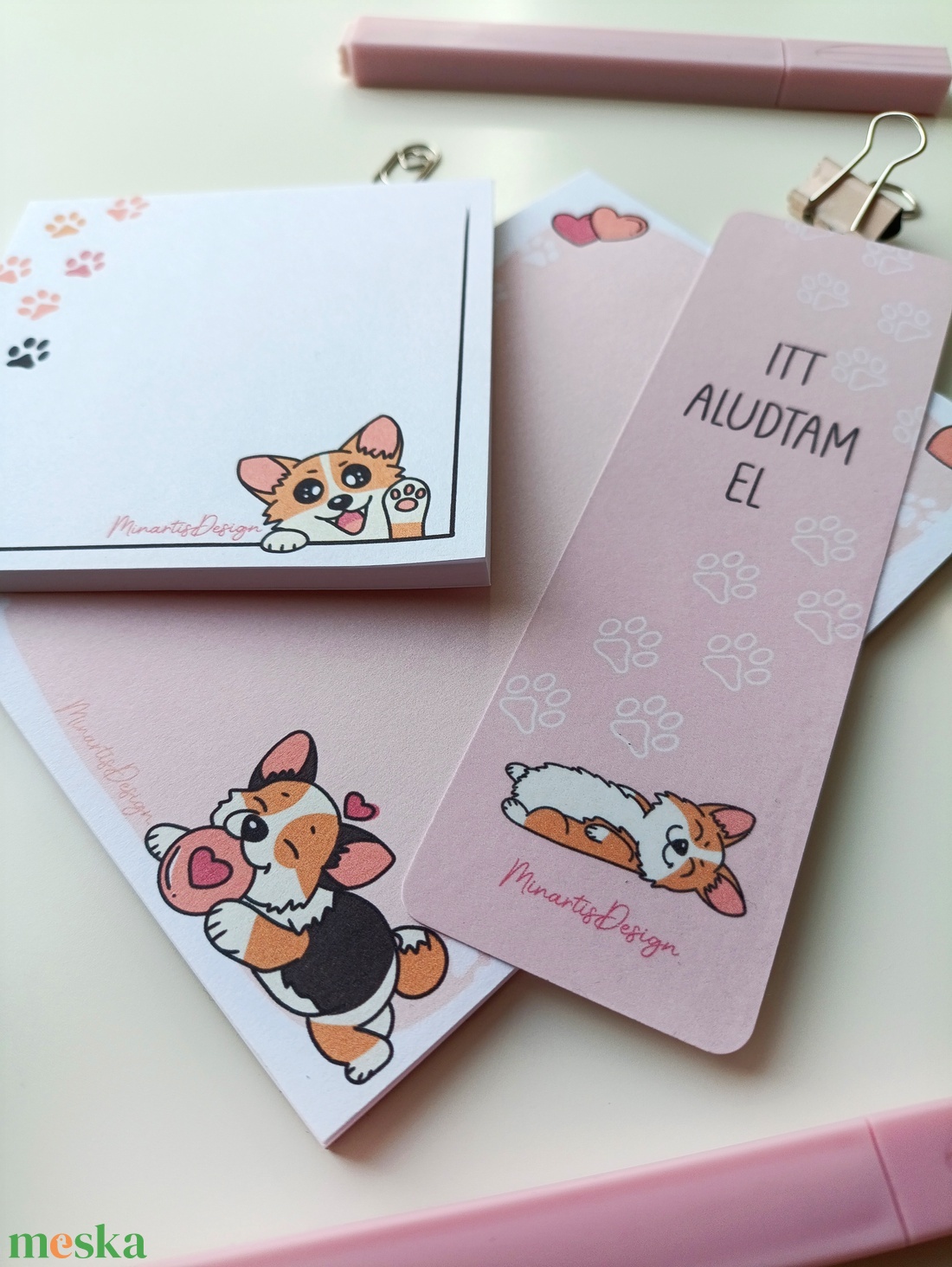 Corgi kutyás jegyzettömb szett könyvjelzővel - otthon & életmód - papír, írószer - jegyzetfüzet & napló - Meska.hu