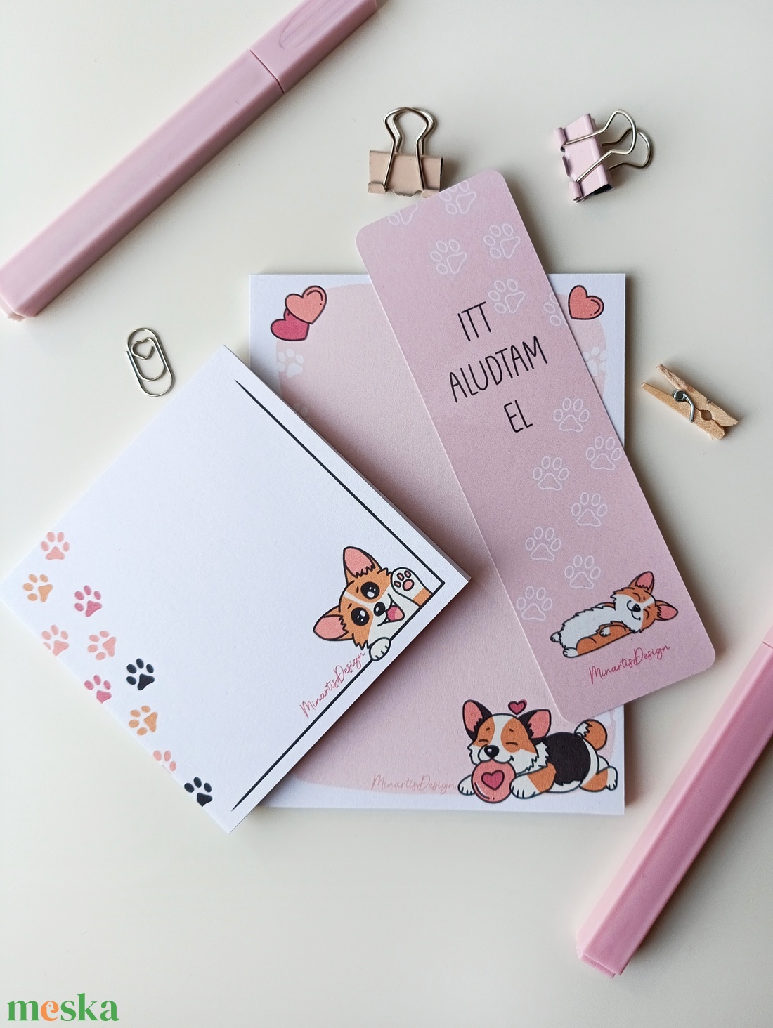 Corgi kutyás jegyzettömb szett könyvjelzővel - otthon & életmód - papír, írószer - jegyzetfüzet & napló - Meska.hu
