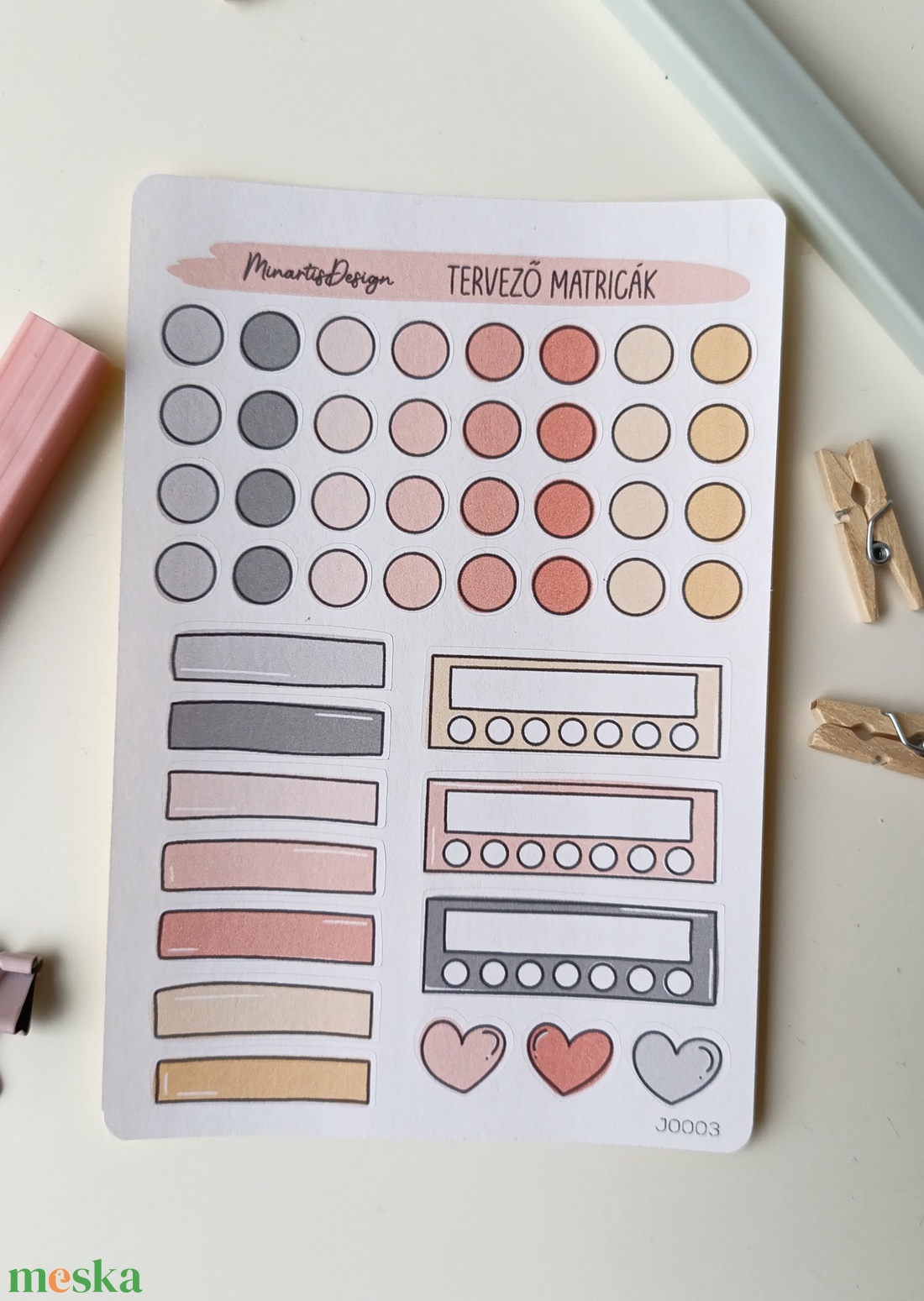tervező matricák matricaív rózsaszín szürke- 0003 - otthon & életmód - papír, írószer - matrica, matrica csomag - Meska.hu