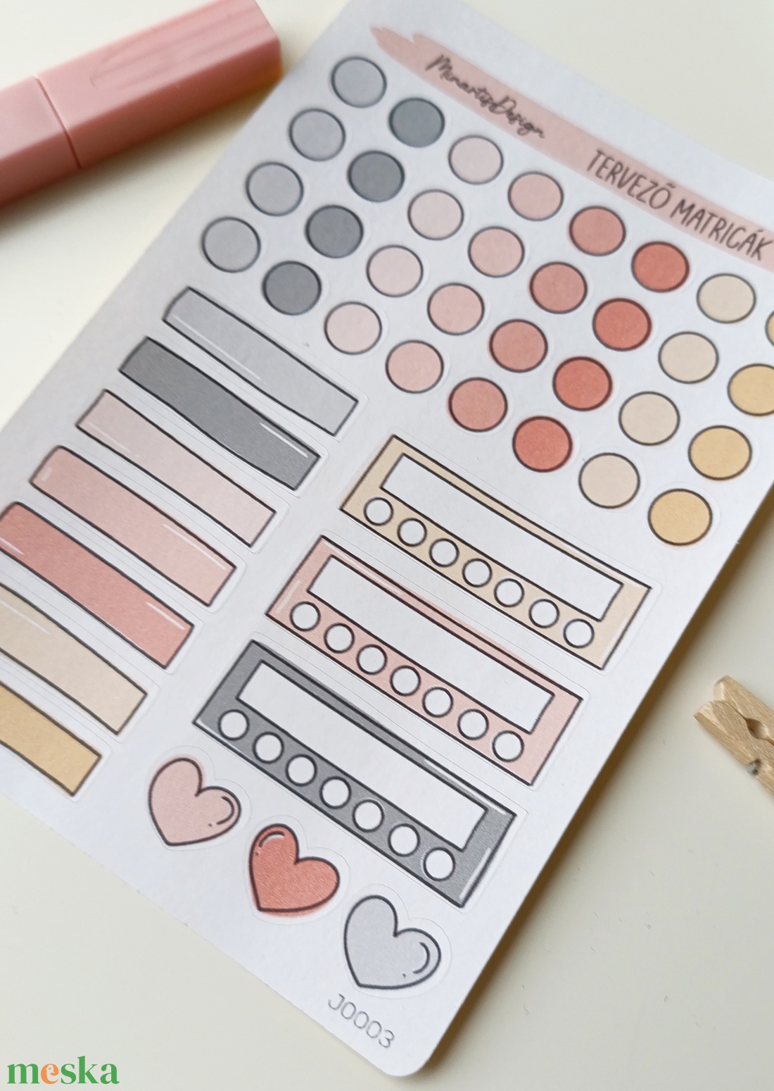 tervező matricák matricaív rózsaszín szürke- 0003 - otthon & életmód - papír, írószer - matrica, matrica csomag - Meska.hu