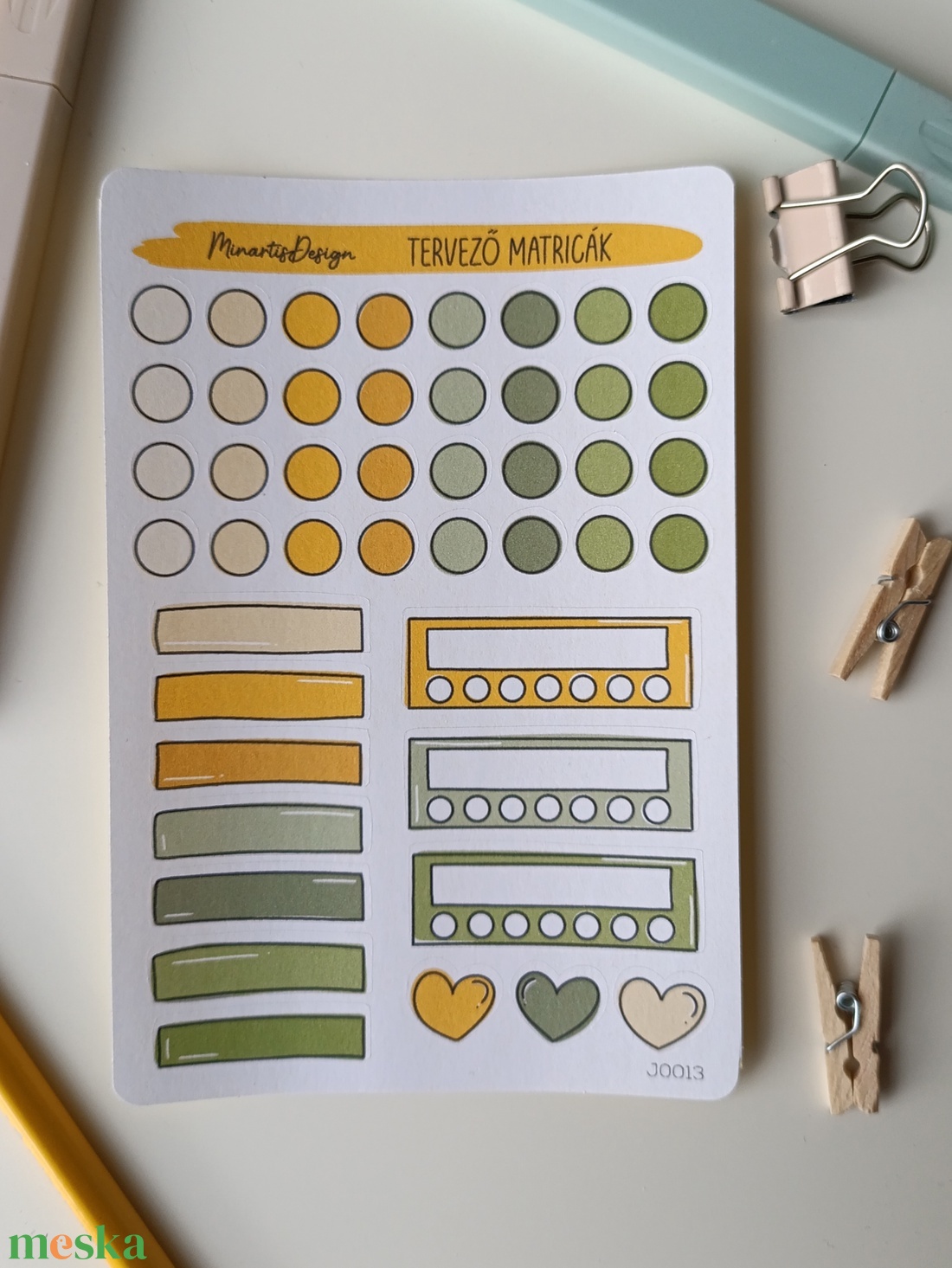 tervező matricák matricaív sárga zöld- 0013 - otthon & életmód - papír, írószer - matrica, matrica csomag - Meska.hu