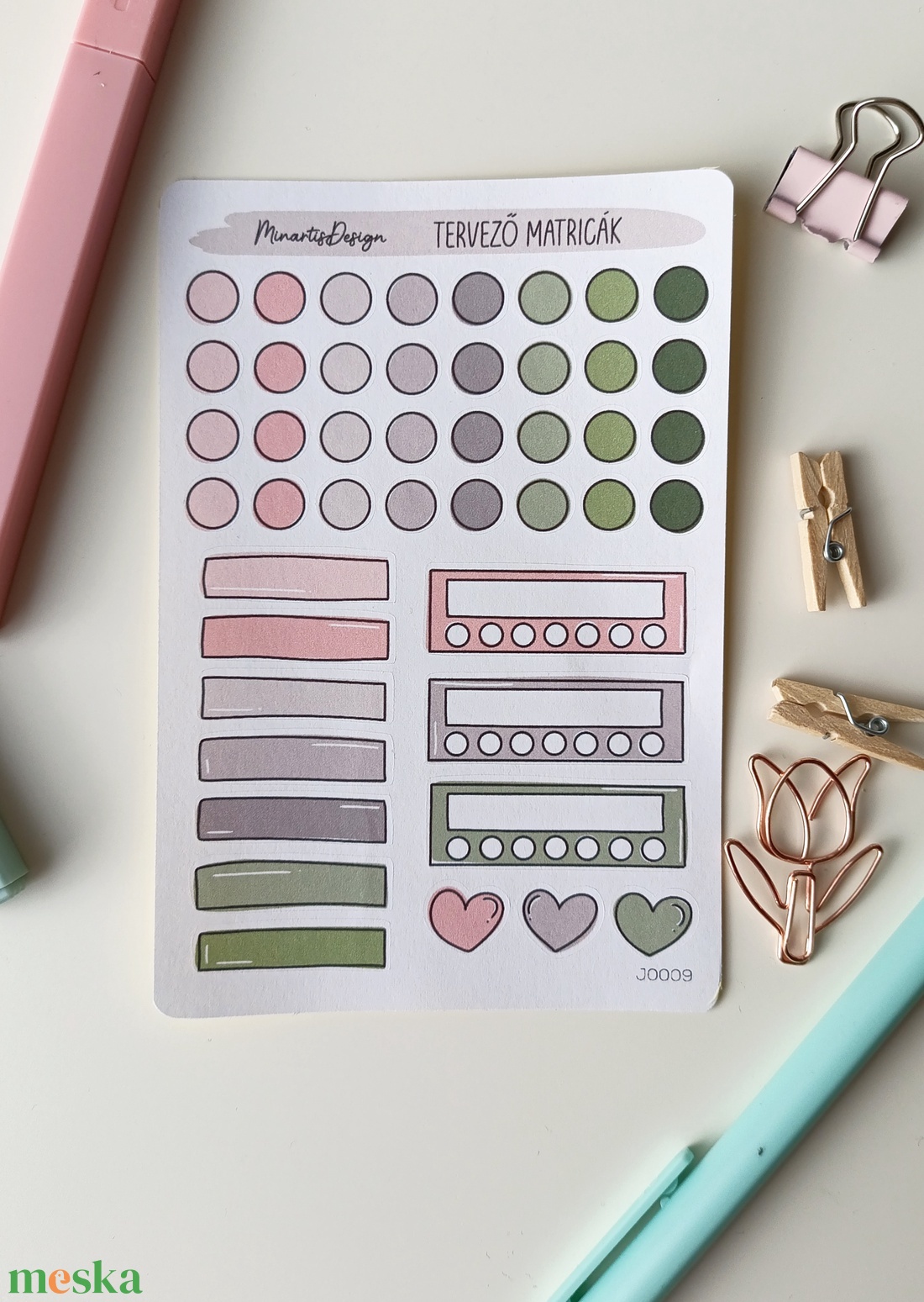 tervező matricák matricaív rózsaszín zöld- 0009 - otthon & életmód - papír, írószer - matrica, matrica csomag - Meska.hu
