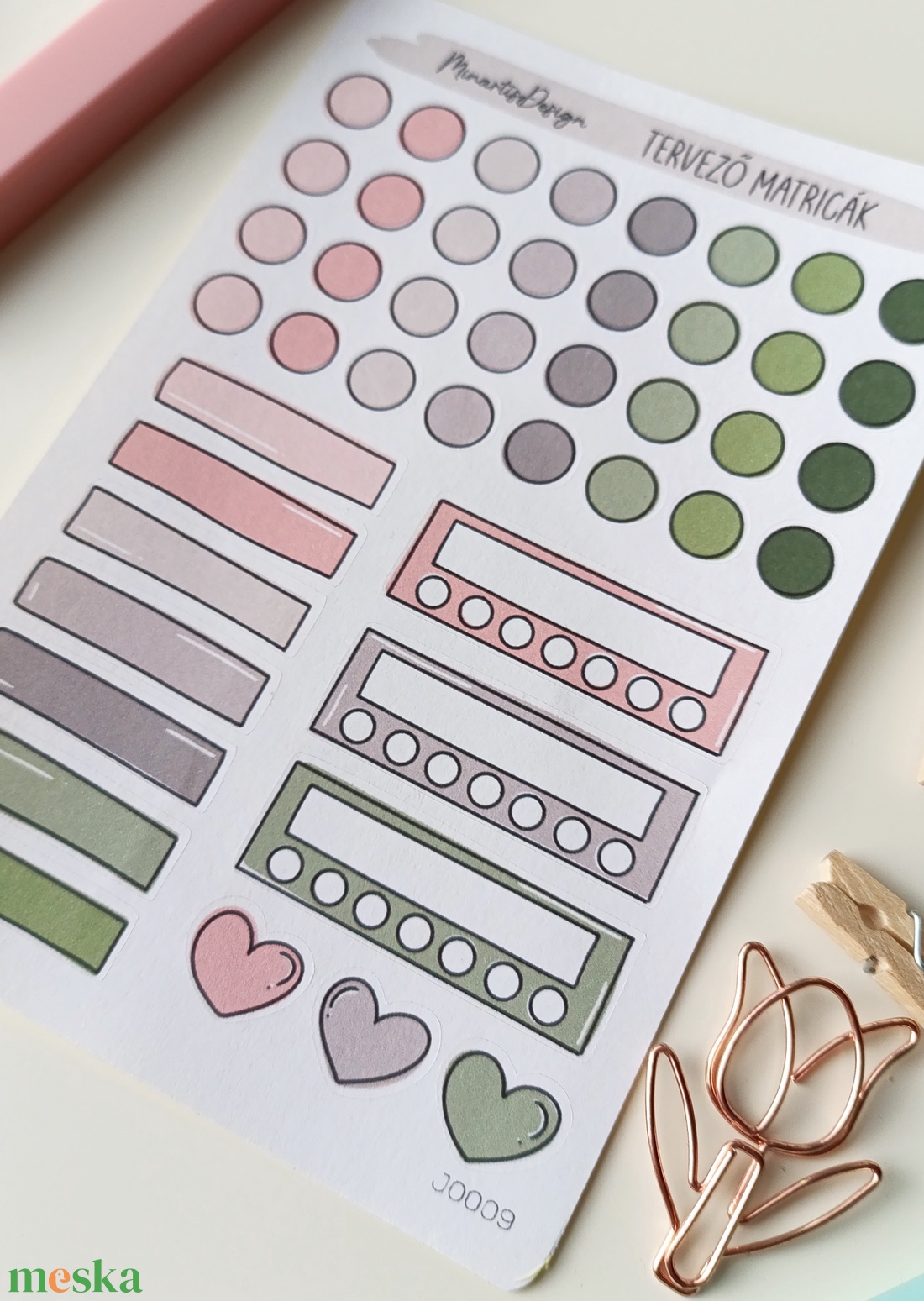 tervező matricák matricaív rózsaszín zöld- 0009 - otthon & életmód - papír, írószer - matrica, matrica csomag - Meska.hu