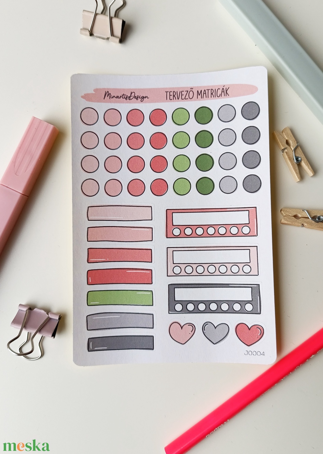 tervező matricák matricaív pink zöld- 0004 - otthon & életmód - papír, írószer - matrica, matrica csomag - Meska.hu