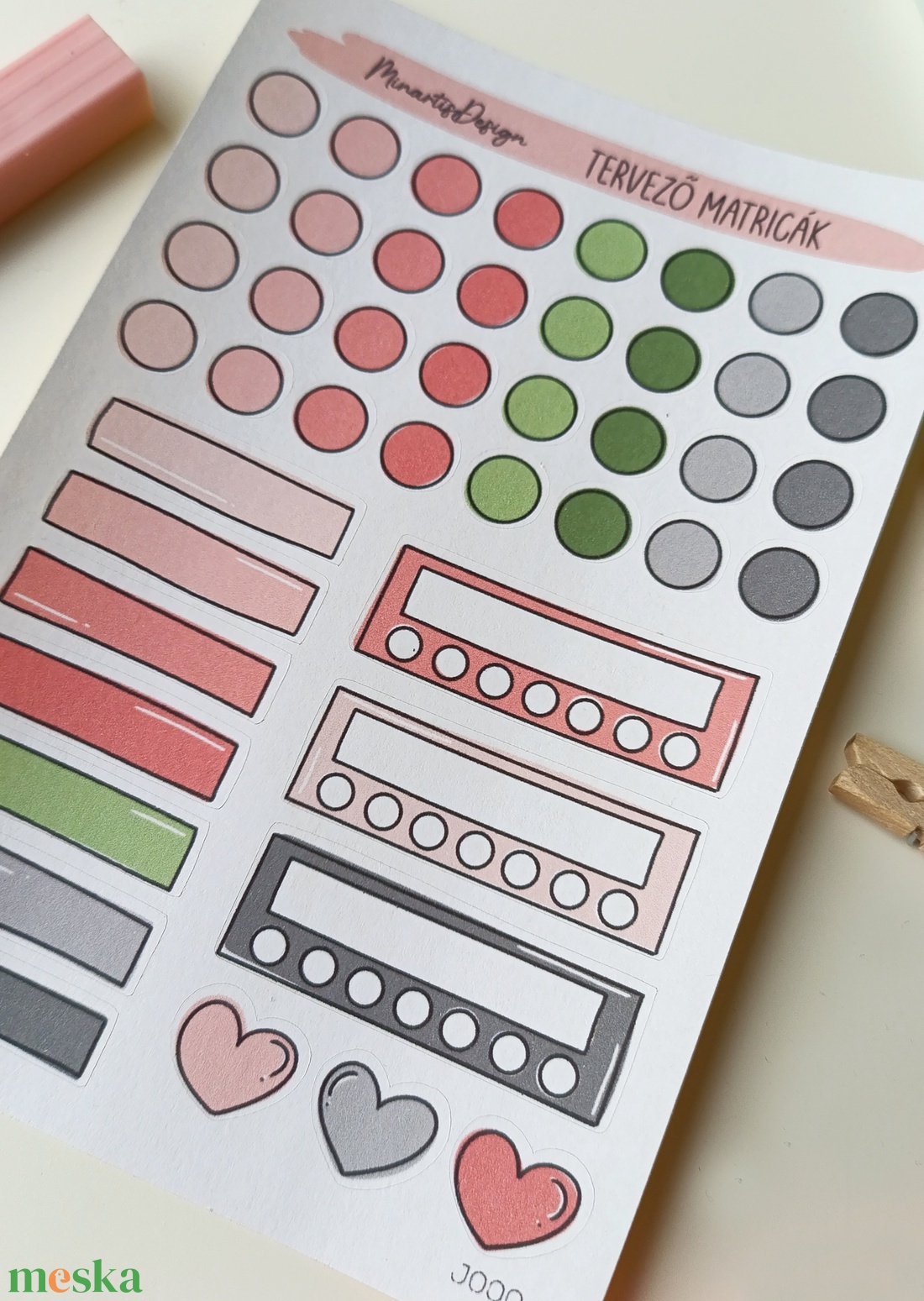tervező matricák matricaív pink zöld- 0004 - otthon & életmód - papír, írószer - matrica, matrica csomag - Meska.hu