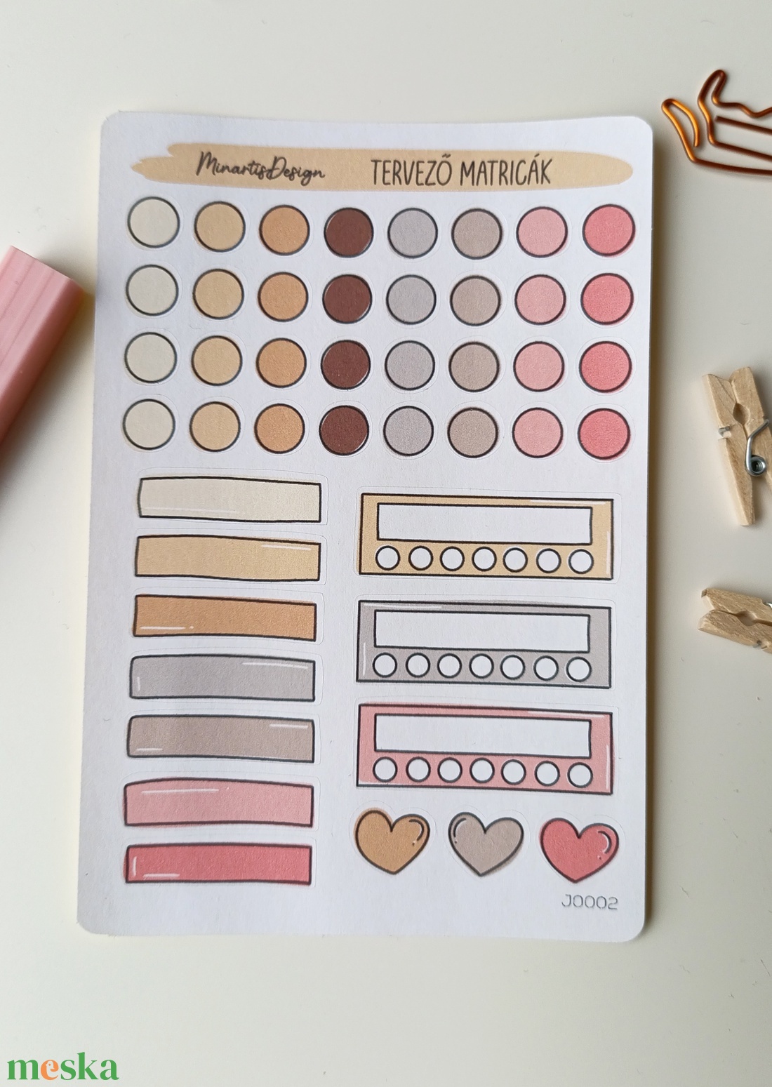 tervező matricák matricaív bézs rózsaszín- 0002 - otthon & életmód - papír, írószer - matrica, matrica csomag - Meska.hu