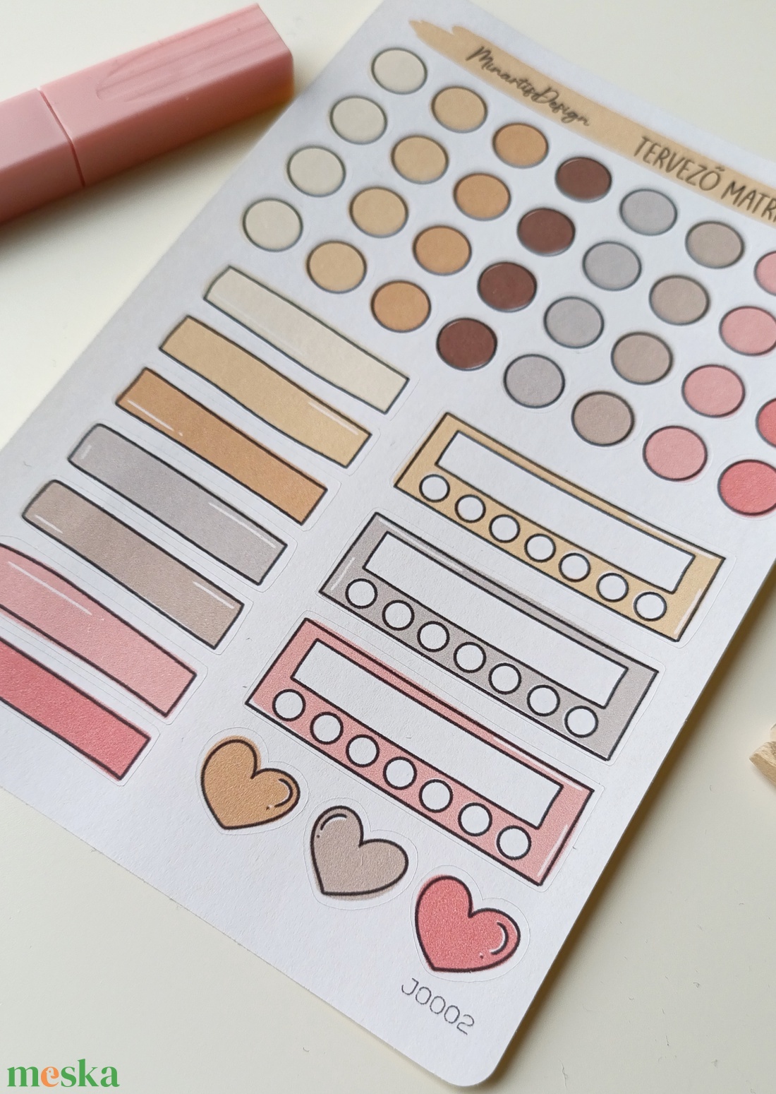 tervező matricák matricaív bézs rózsaszín- 0002 - otthon & életmód - papír, írószer - matrica, matrica csomag - Meska.hu