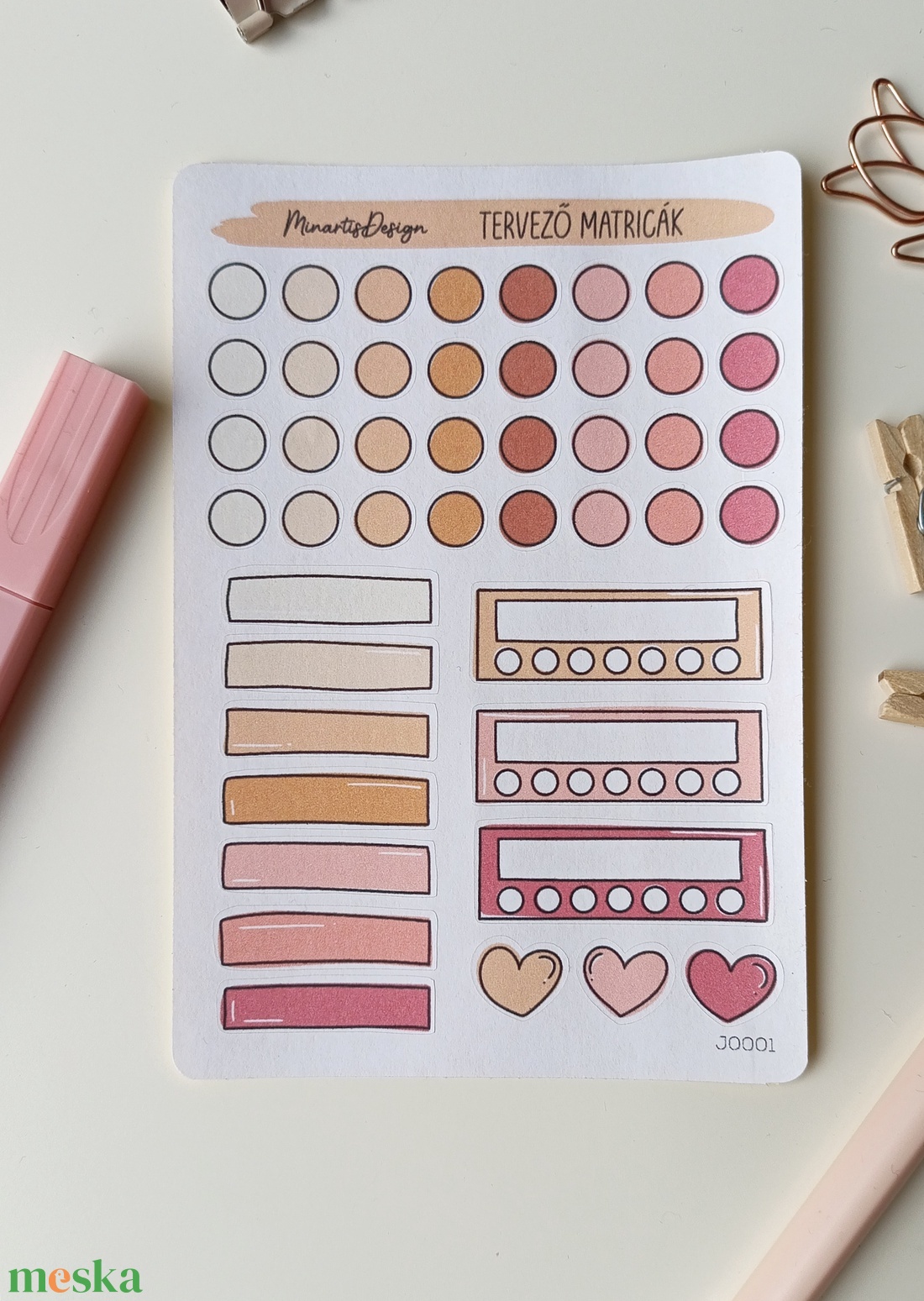 tervező matricák matricaív bézs rózsaszín- 0001 - otthon & életmód - papír, írószer - matrica, matrica csomag - Meska.hu