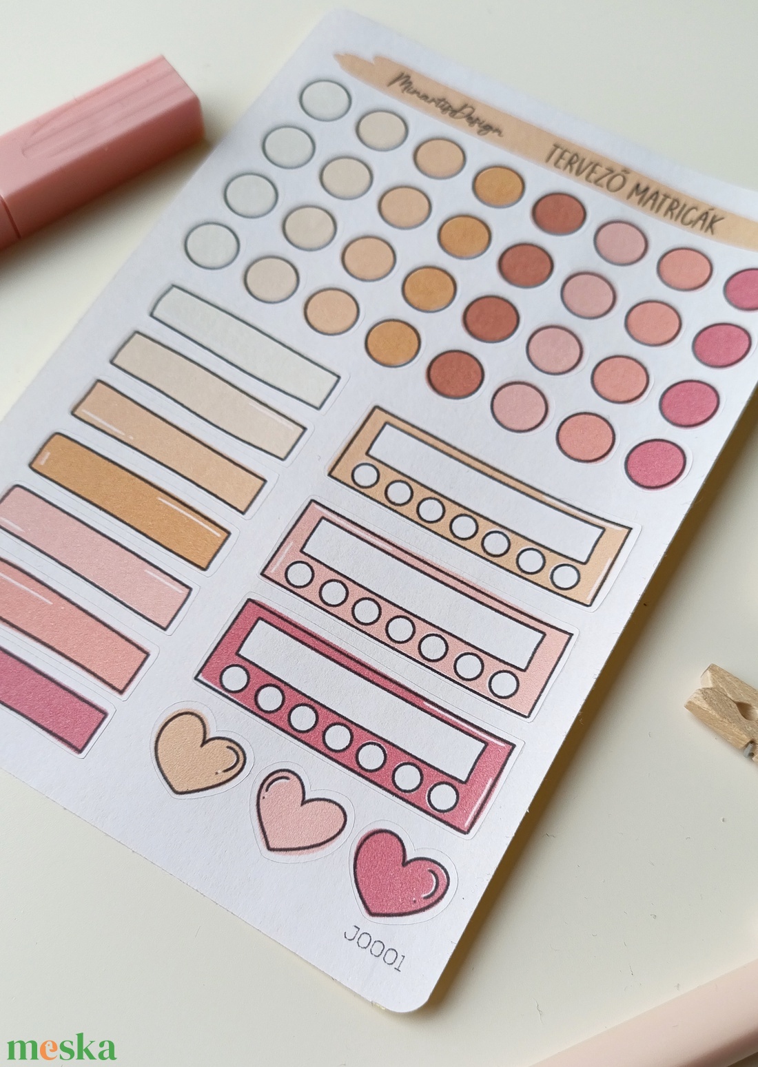 tervező matricák matricaív bézs rózsaszín- 0001 - otthon & életmód - papír, írószer - matrica, matrica csomag - Meska.hu